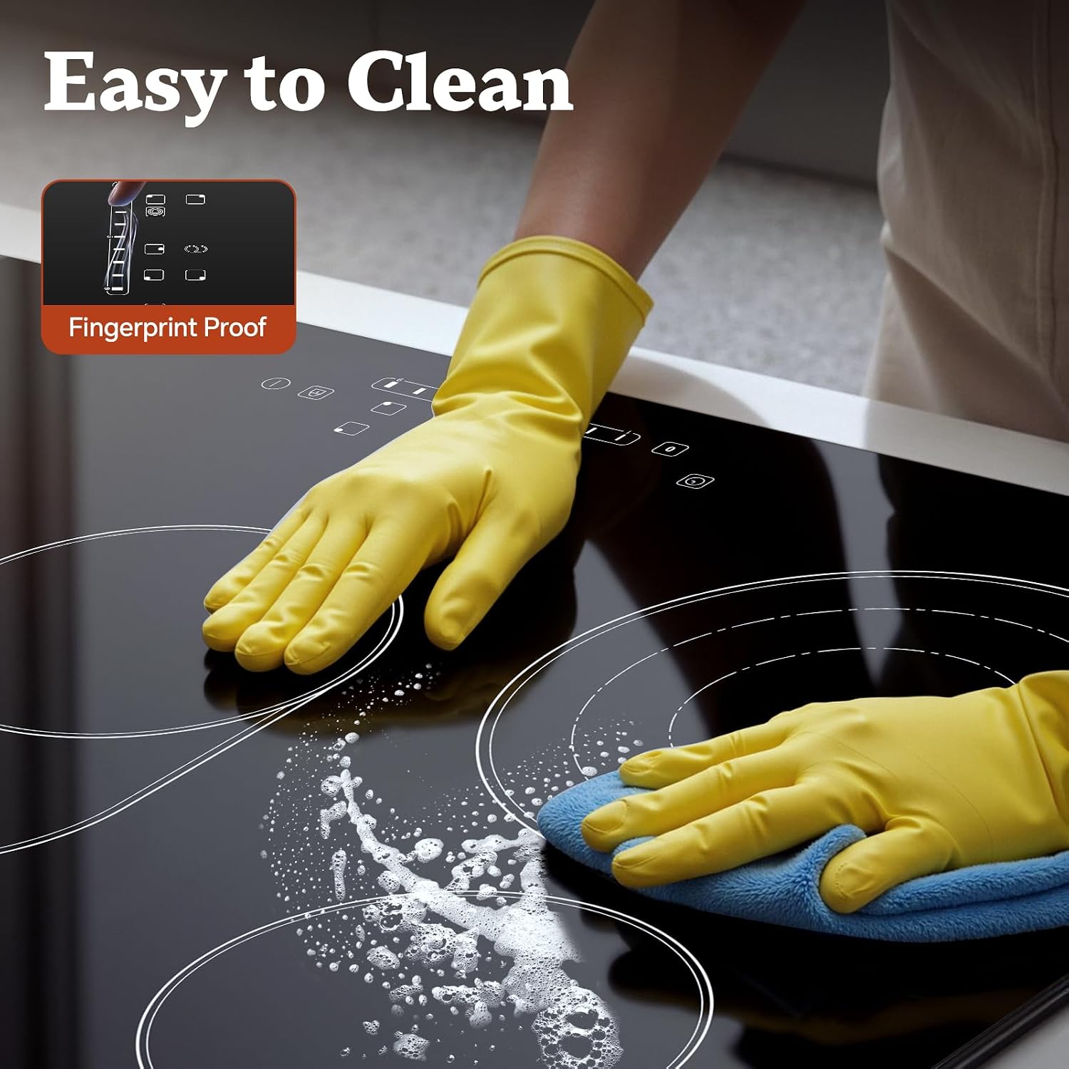CHE85H305- 77cm Glaskeramikkochfeld 5 Platten 8500W Oval- & Dreifachzone Touch-Steuerung