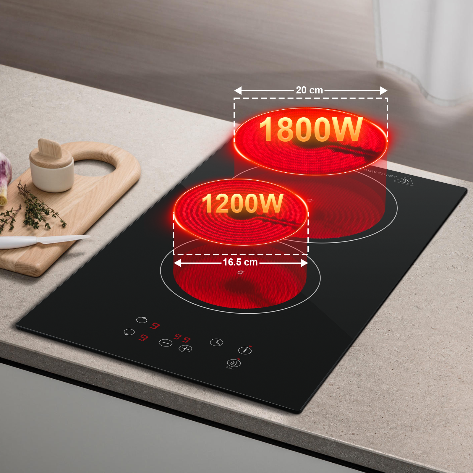 FYCH02- Glaskeramikkochfeld 2 Platten 3000W 9Leistungsstufen Touch-Steuerung