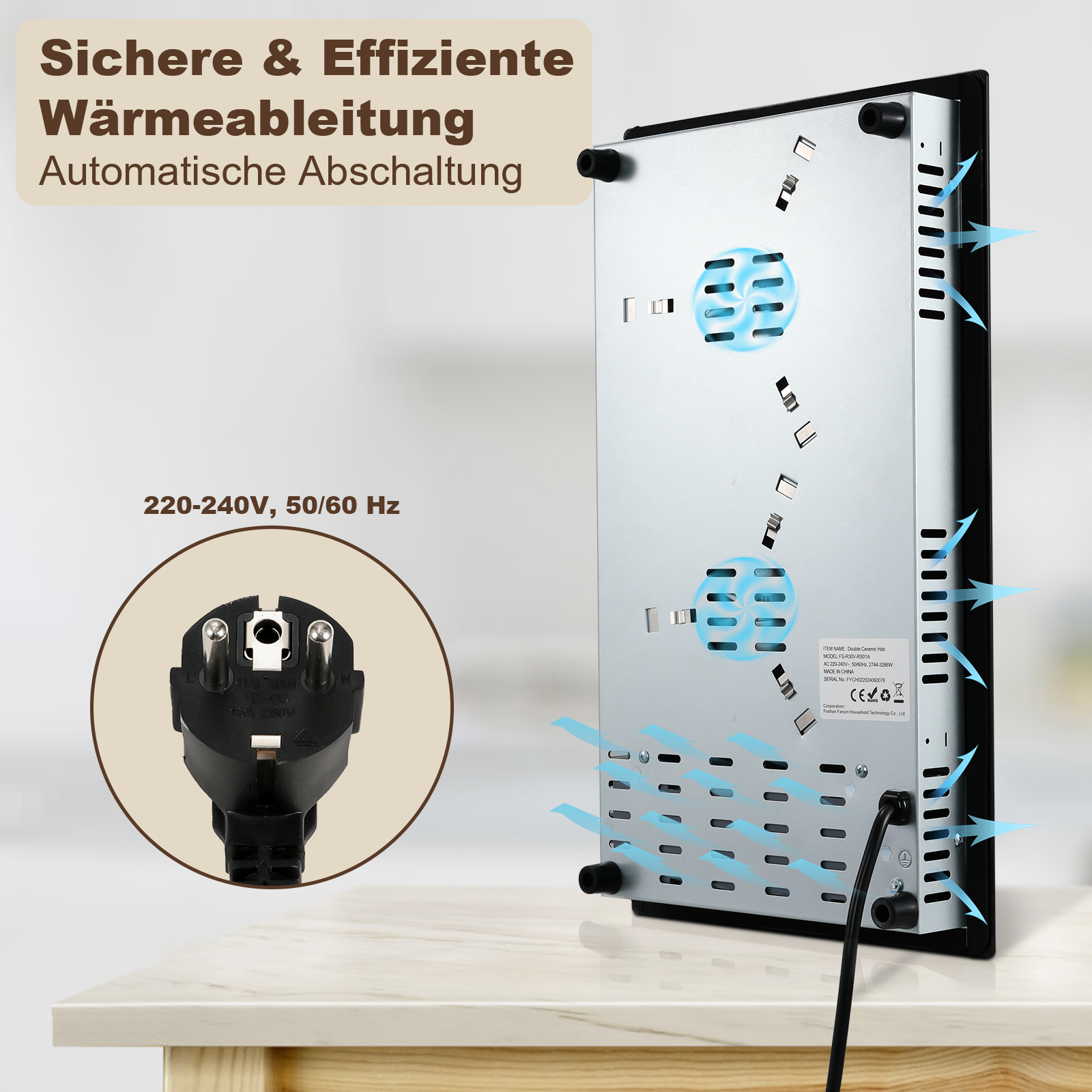 FYCH02- Glaskeramikkochfeld 2 Platten 3000W 9Leistungsstufen Touch-Steuerung