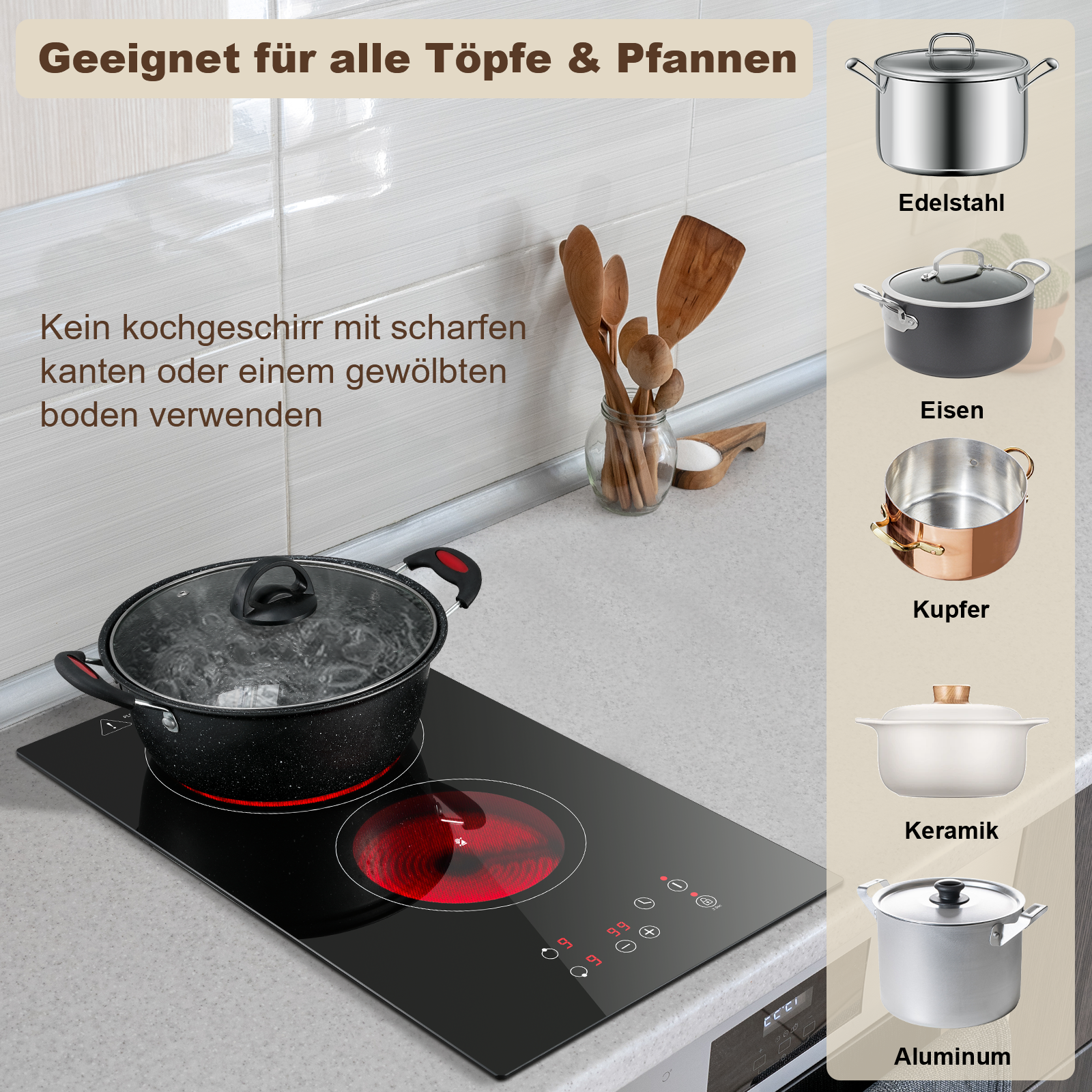 FYCH02- Glaskeramikkochfeld 2 Platten 3000W 9Leistungsstufen Touch-Steuerung