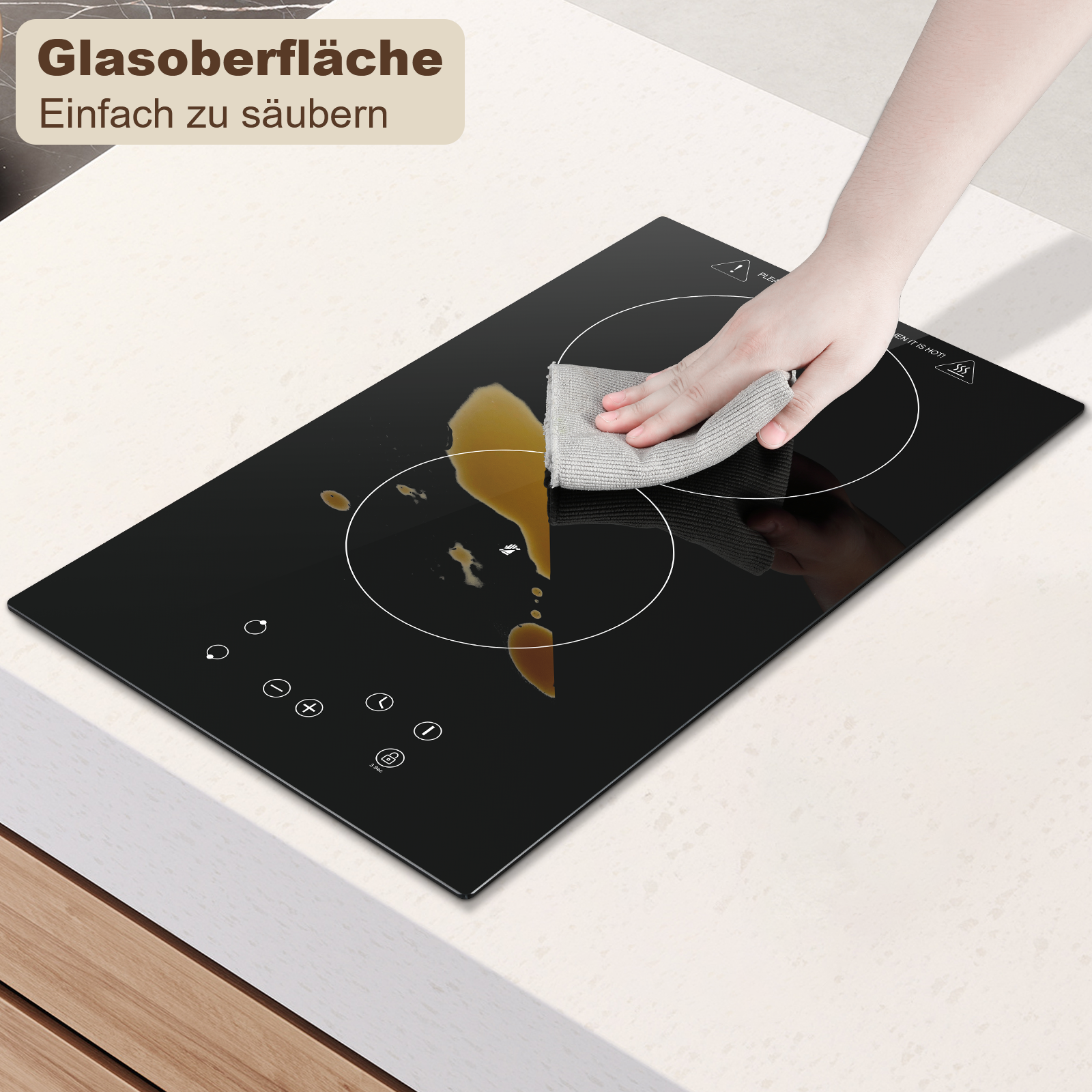 FYCH02- Glaskeramikkochfeld 2 Platten 3000W 9Leistungsstufen Touch-Steuerung