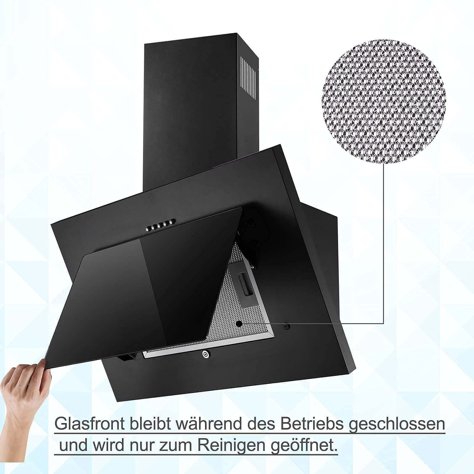 350 m³/h Starker Saugleistung Dunstabzugshaube Schräg Kopffreie Wandhaube