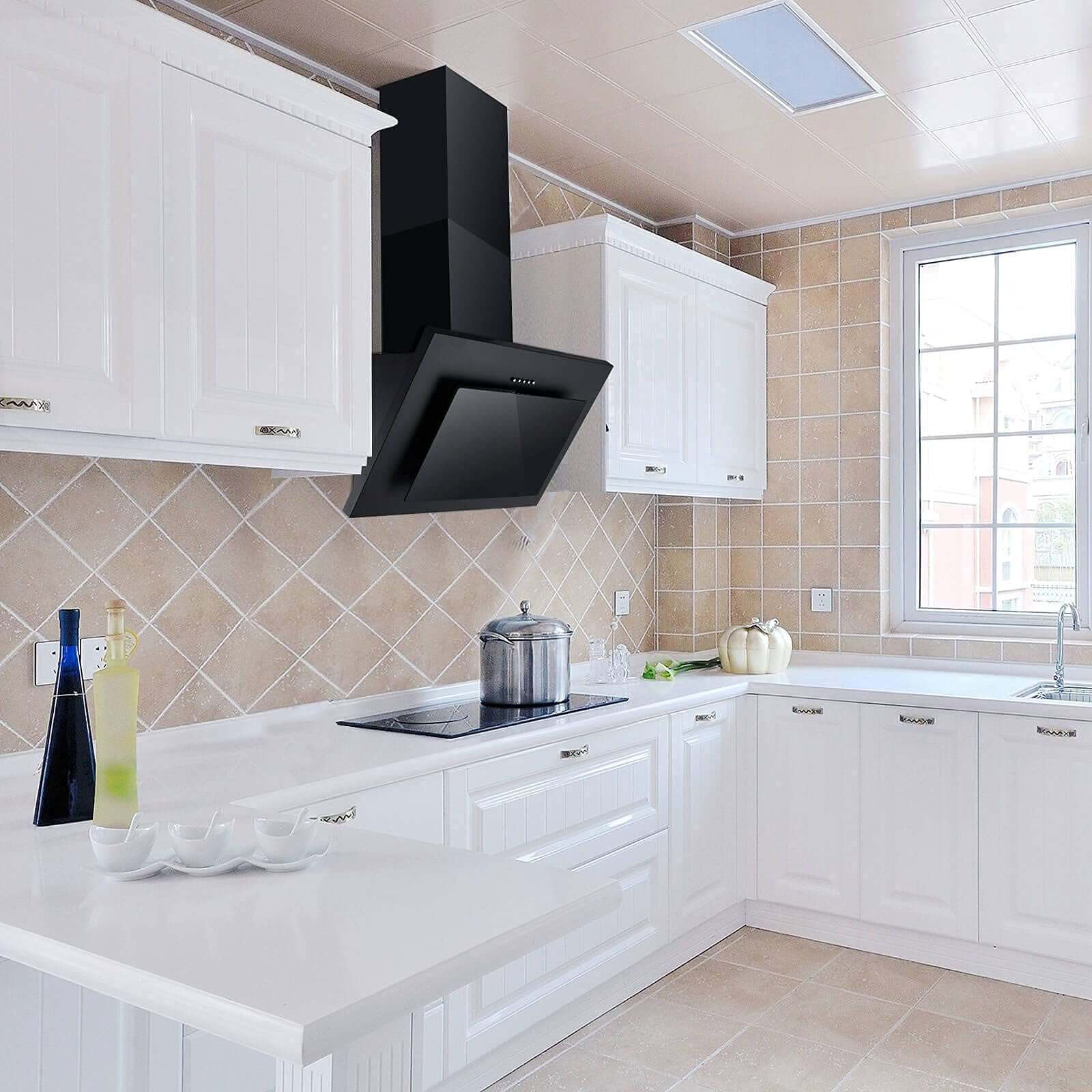 350 m³/h Starker Saugleistung Dunstabzugshaube Schräg Kopffreie Wandhaube