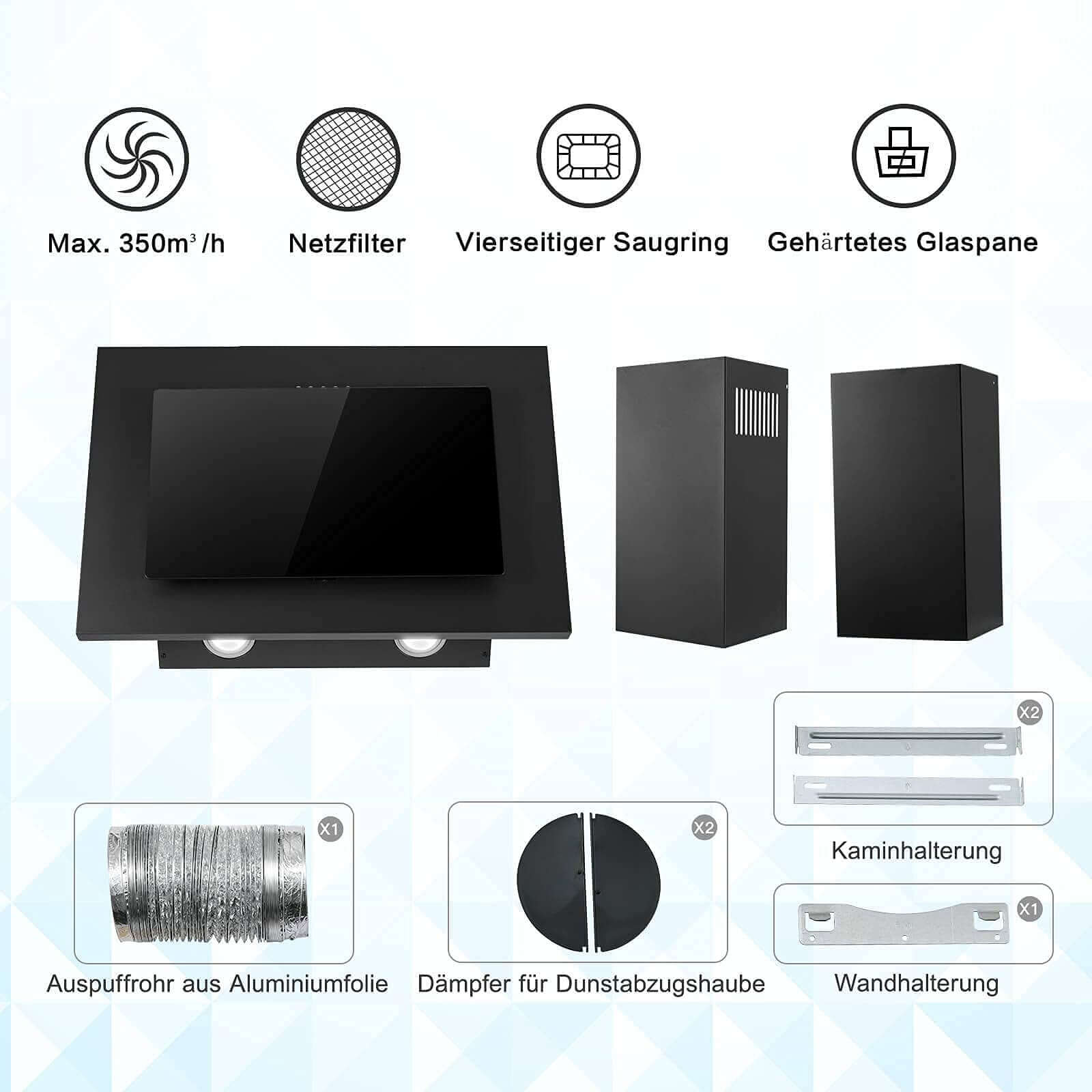 60 cm Kopffreie Wandhaube Dunstabzugshaube Energieklasse B