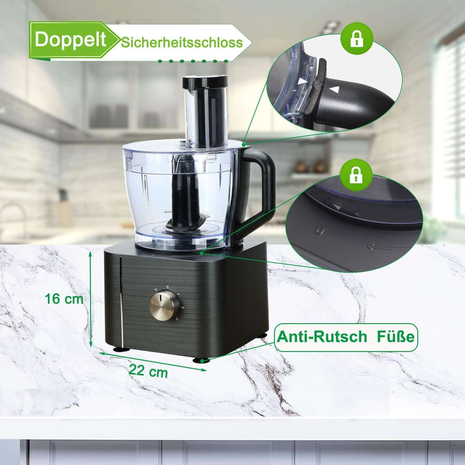 SNDOAS Multi-Mixer Lebensmittelverarbeitungsmaschine 1100W drei Geschwindigkeitsstufen Küchenmaschine