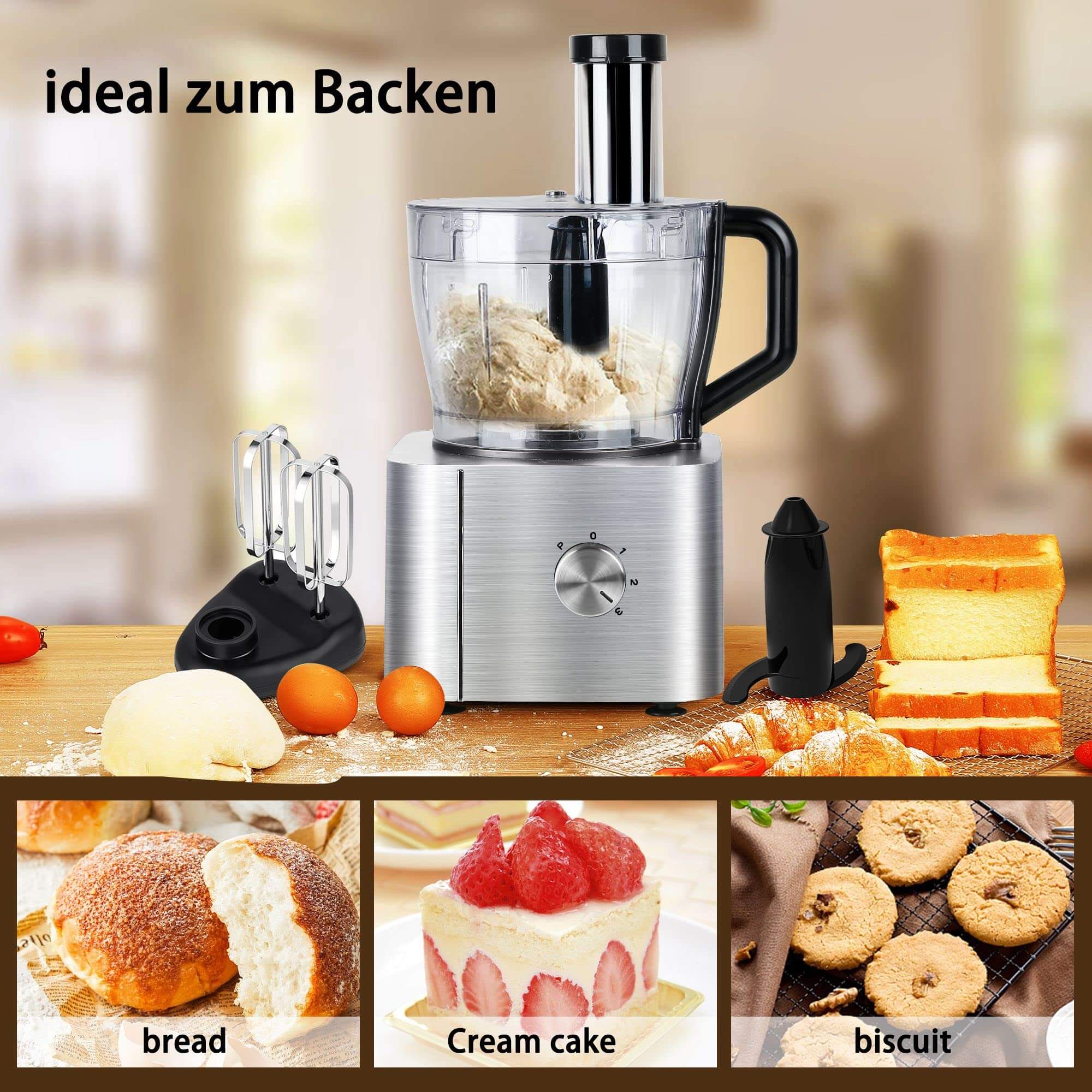 SNDOAS Multi-Mixer Lebensmittelverarbeitungsmaschine 1100W drei Geschwindigkeitsstufen Küchenmaschine