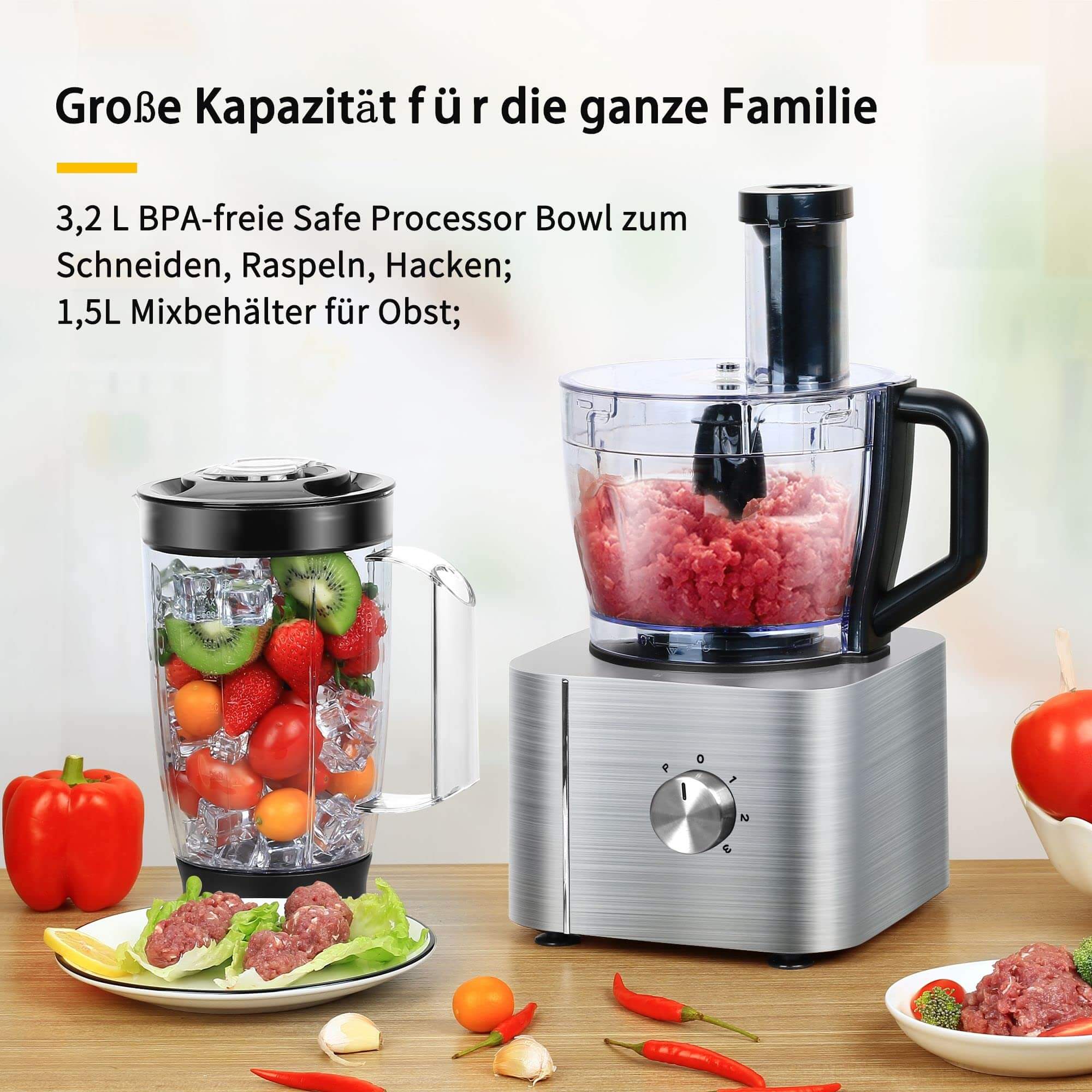 SNDOAS Multi-Mixer Lebensmittelverarbeitungsmaschine 1100W drei Geschwindigkeitsstufen Küchenmaschine