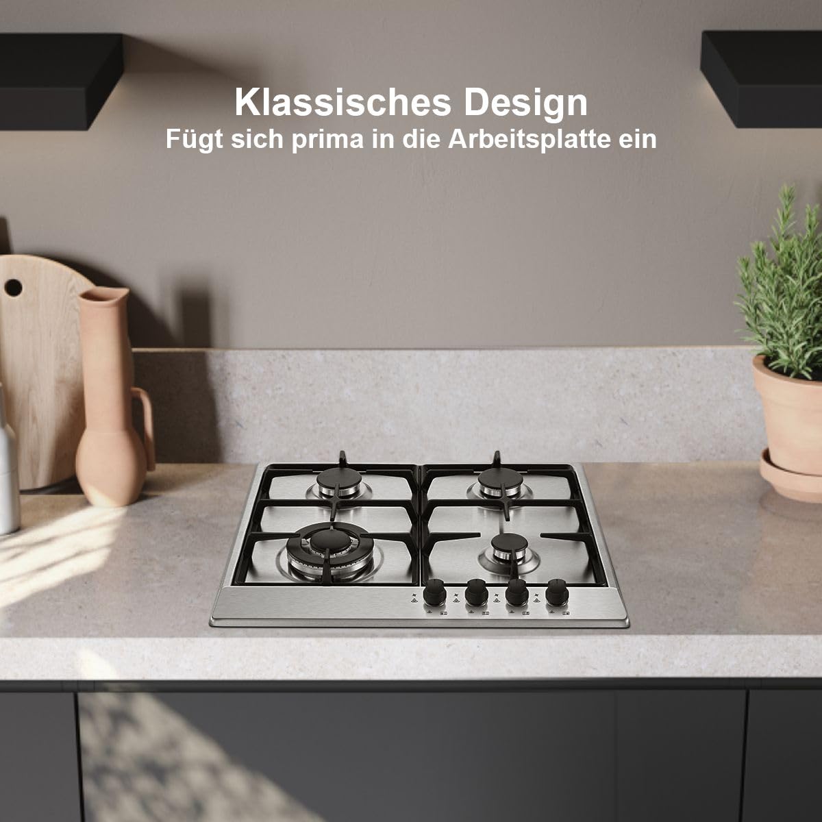 SNDOAS 60CM Edelstahl Gasherd 4 Flammig Gaskochfeld NG/LPG Küche-Gaskocher