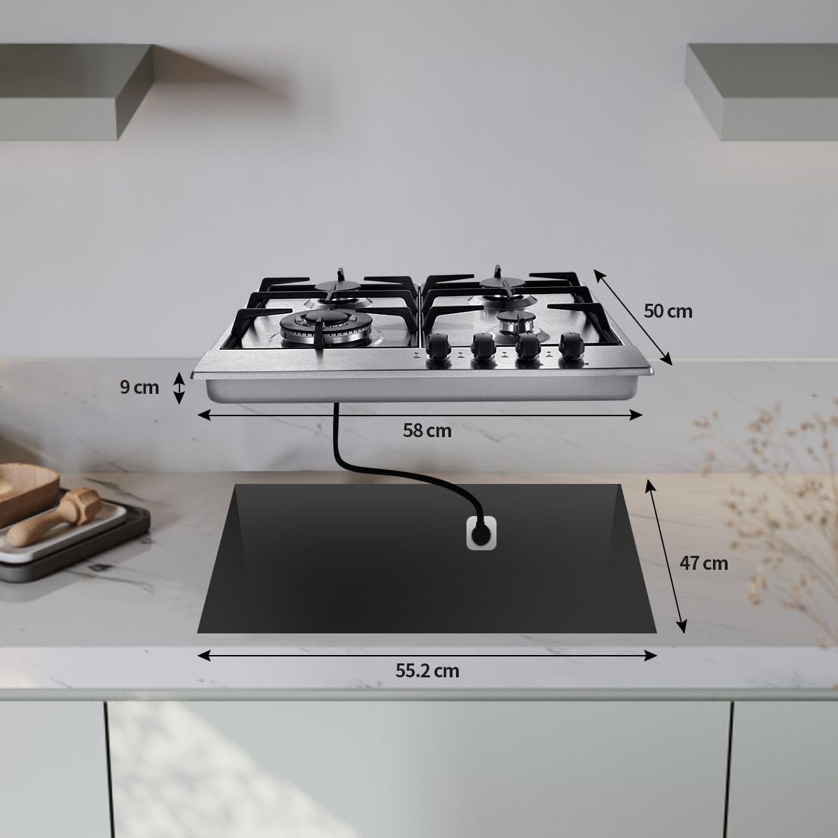 SNDOAS Einbau oder Freistehend Gaskochfeld, 8060W, 220-240V