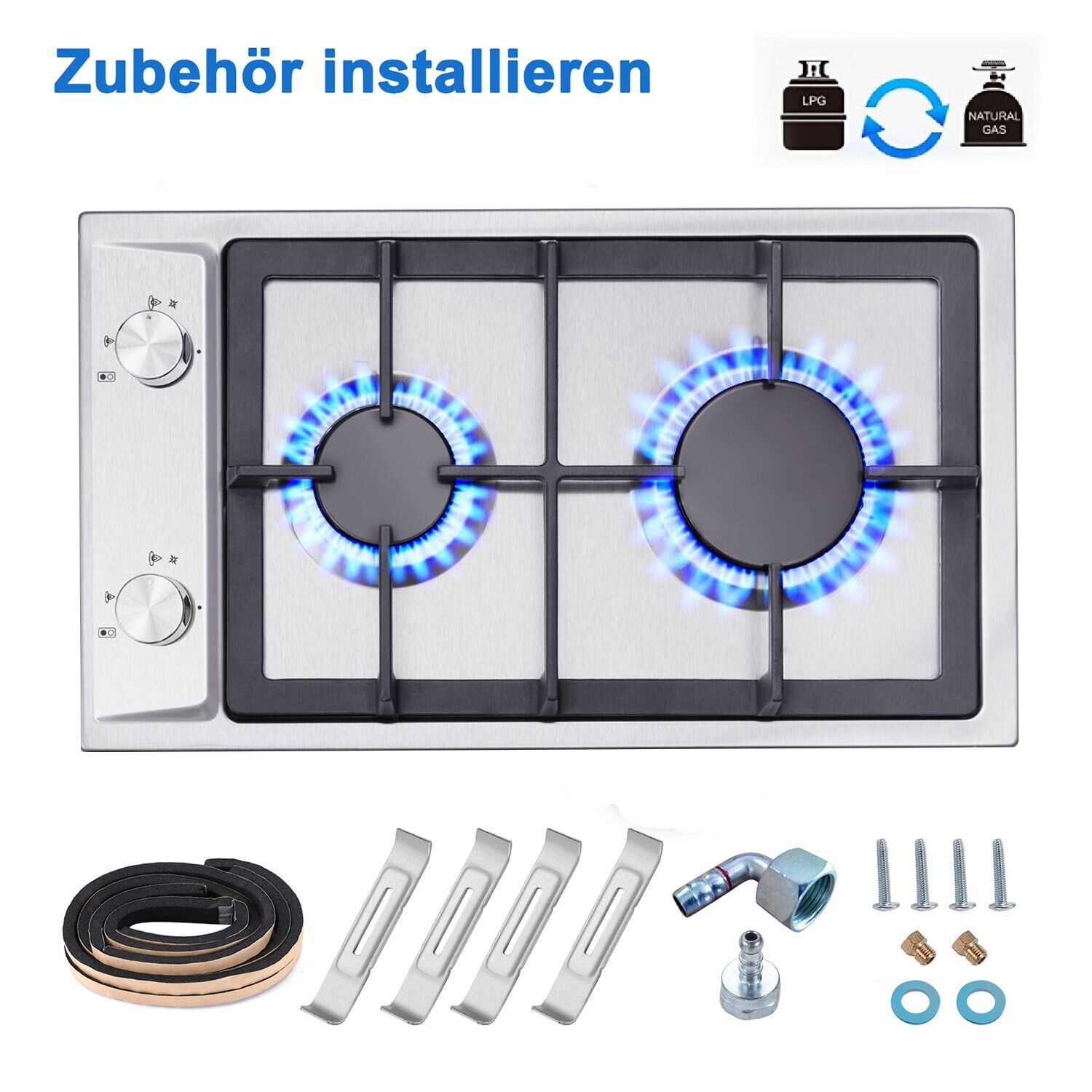 SNDOAS 2 Flammig Gaskochfeld Edelstahl NG/LPG Küche-Gaskocher