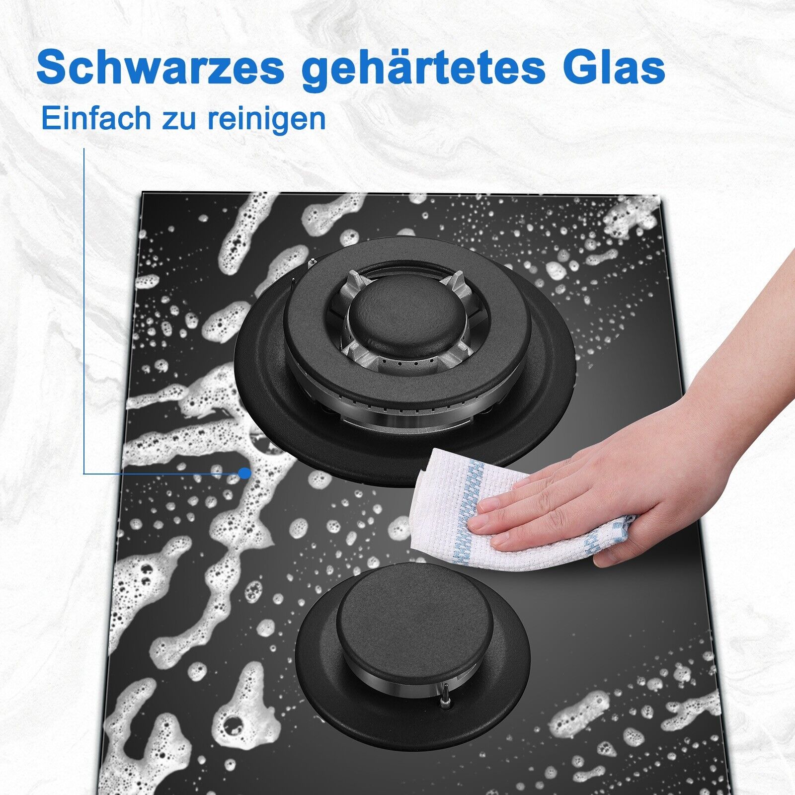 Stilvolle Schwarze Glasoberfläche Gaskochfeld Leicht Zu Reinigen