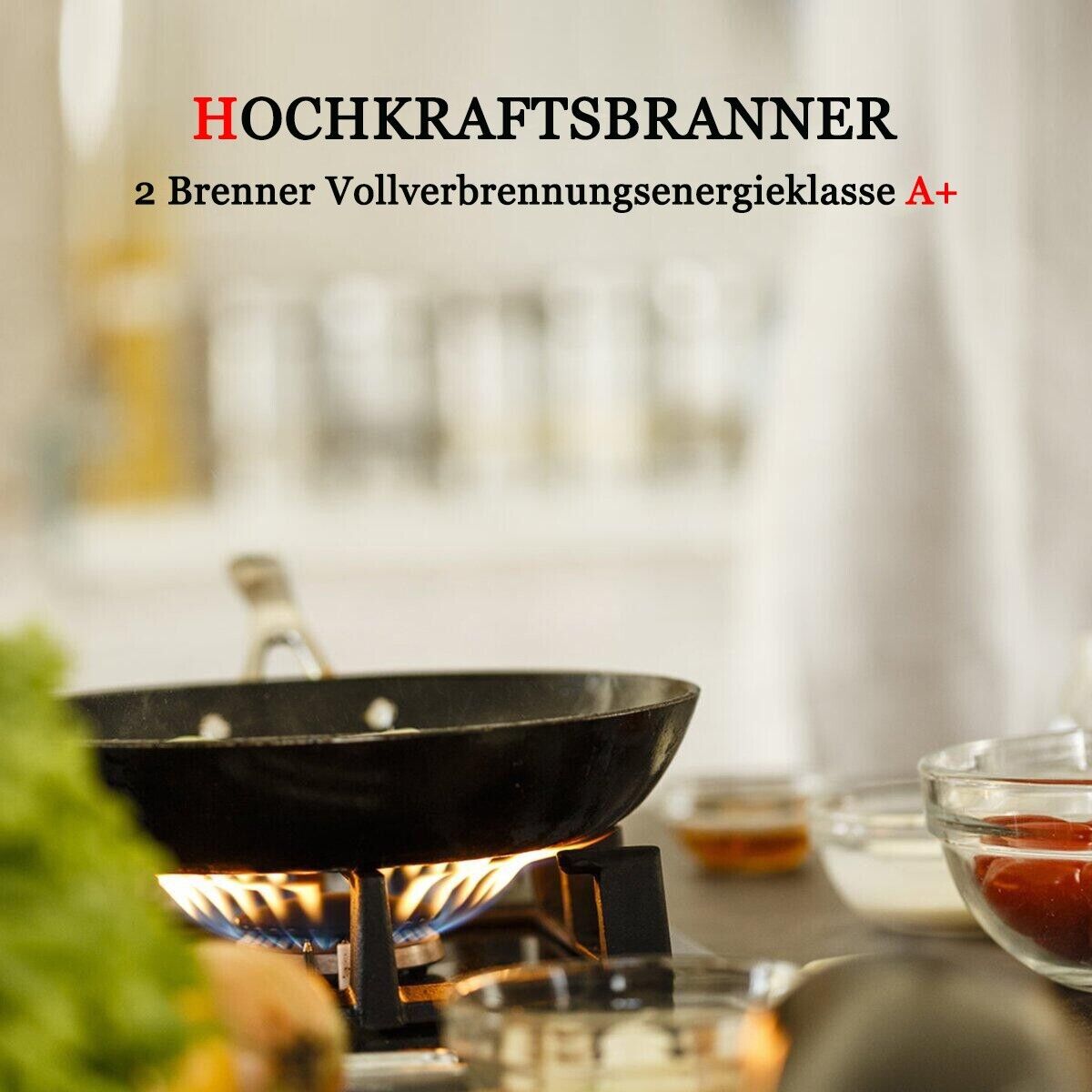 Stilvolle Schwarze Glasoberfläche Gaskochfeld Leicht Zu Reinigen