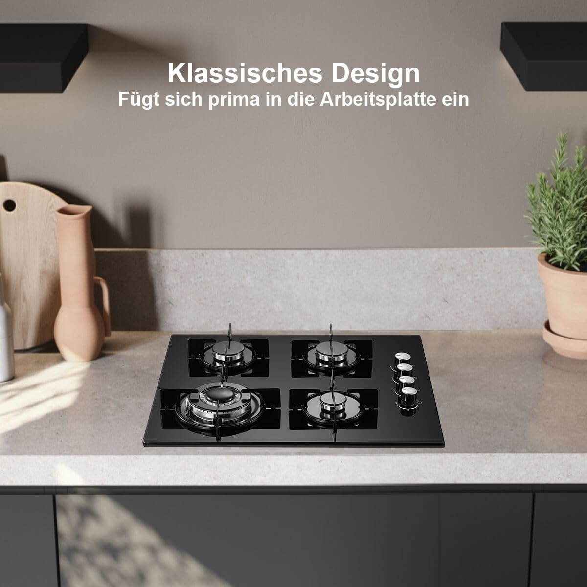 SNDOAS 60CM Glas Gasherd 4 Flammig Gaskochfeld NG/LPG  Küche-Gaskocher