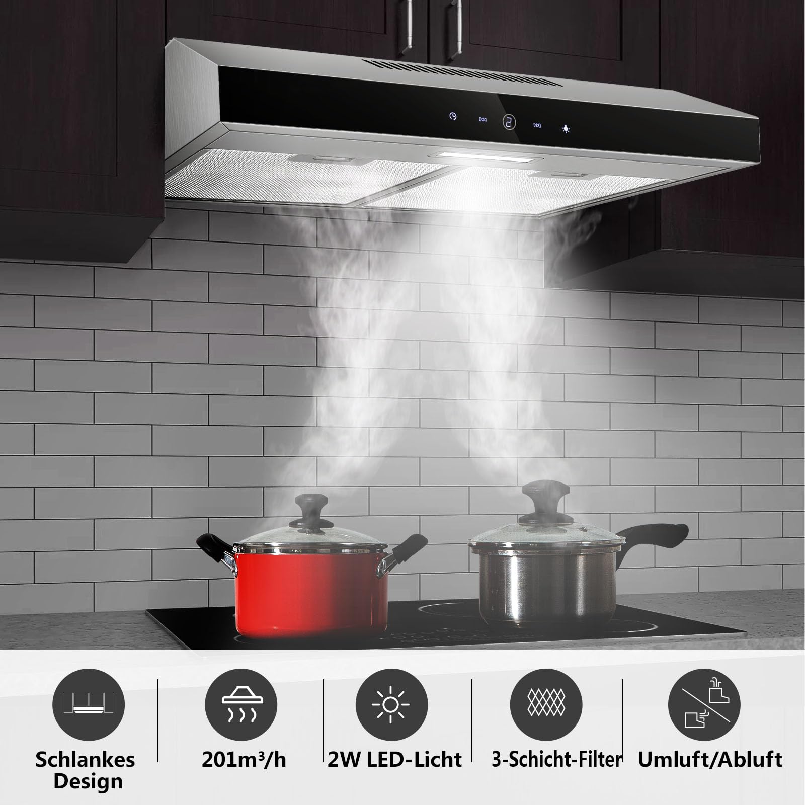 SNDOAS Dunstabzugshaube Unterbau mit 2-teiligem Aluminium-Mesh-Filter