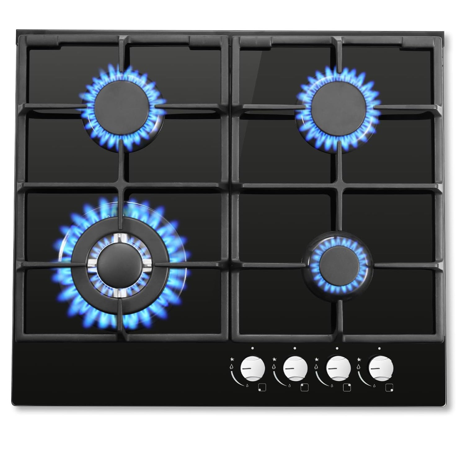 YYEUGCT-B04S - 4 Flammig, 58cm 8060W Glas Gasherd, NG/LPG