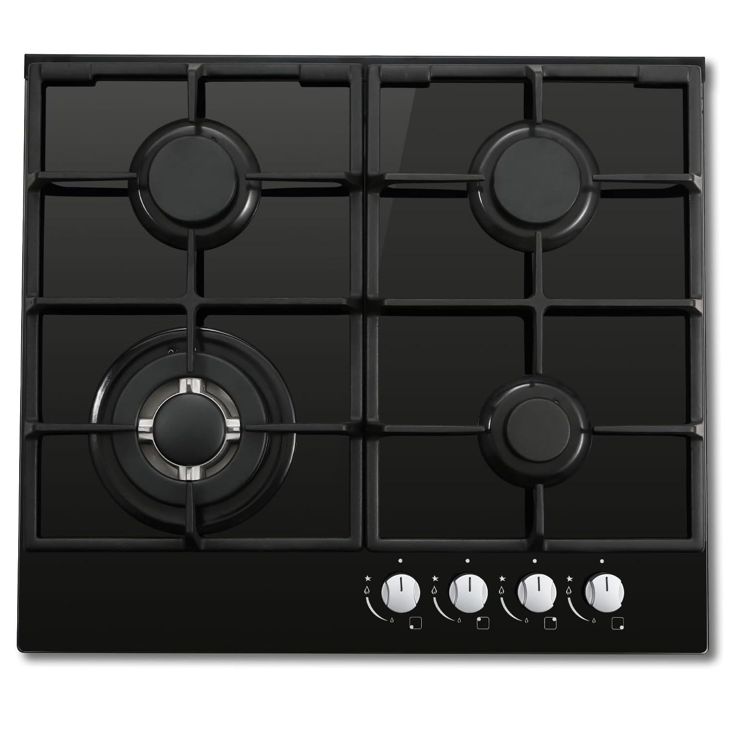 YYEUGCT-B04S - 4 Flammig, 58cm 8060W Glas Gasherd, NG/LPG