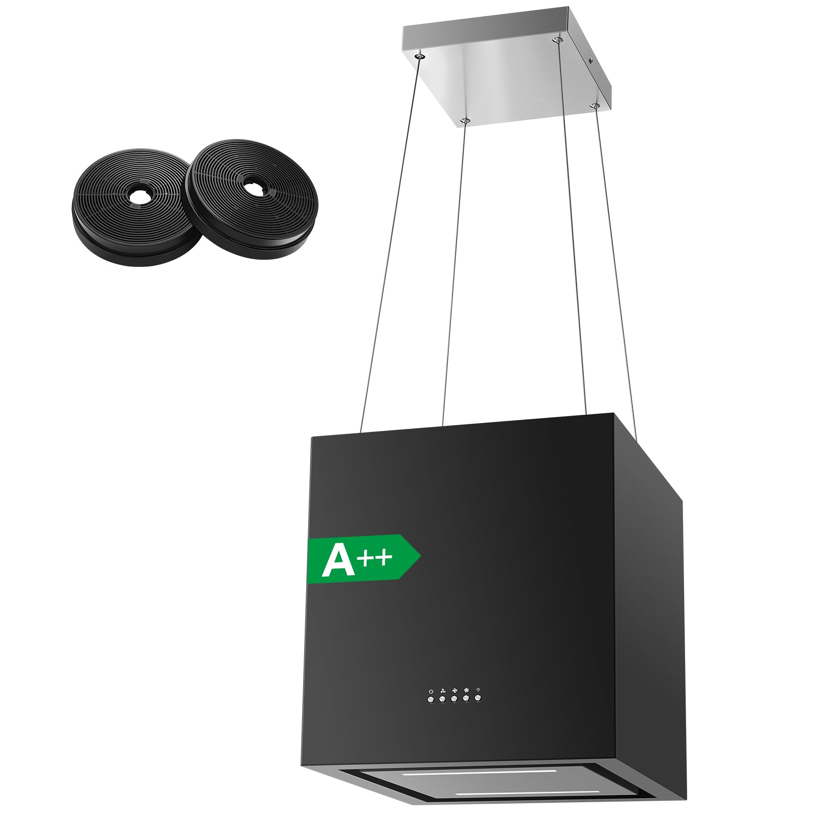 SNDOAS Insel-Dunstabzugshaube 40cm schwarz mit Aktivkohlefilter und LED-Beleuchtung an Kochinsel installiert