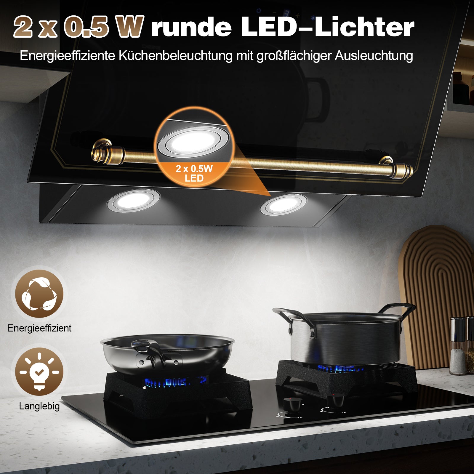 Schwarze 60cm Wandhaube SNDOAS mit Touchpanel, moderne Glasfront, pflegeleicht, A+++