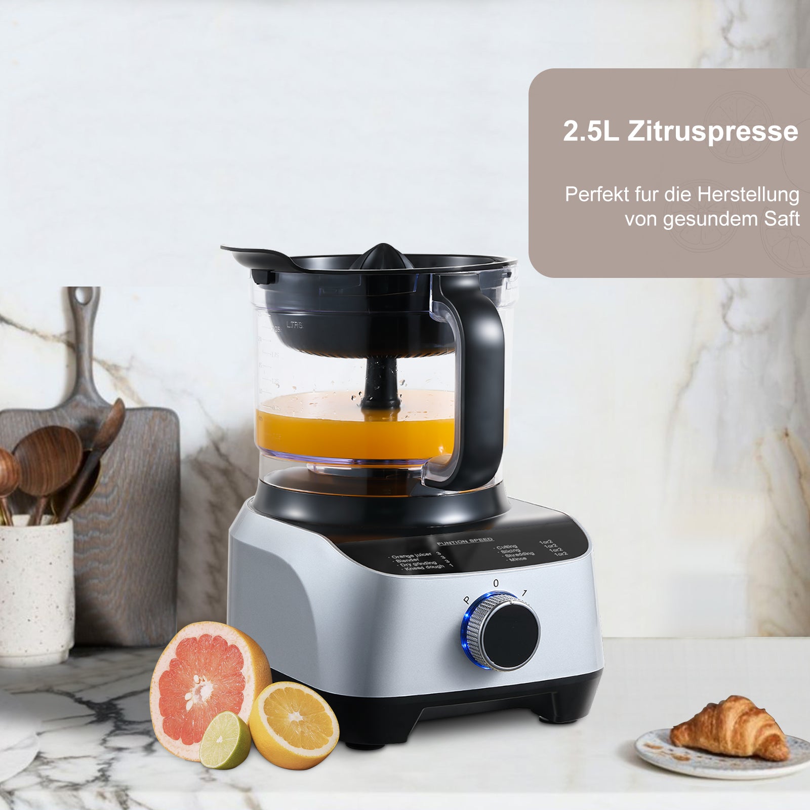 Sndoas 10-in-1 1300W Küchenmaschine Multifunktionaler Rühr-und Knetmaschine Silber- YYFP410