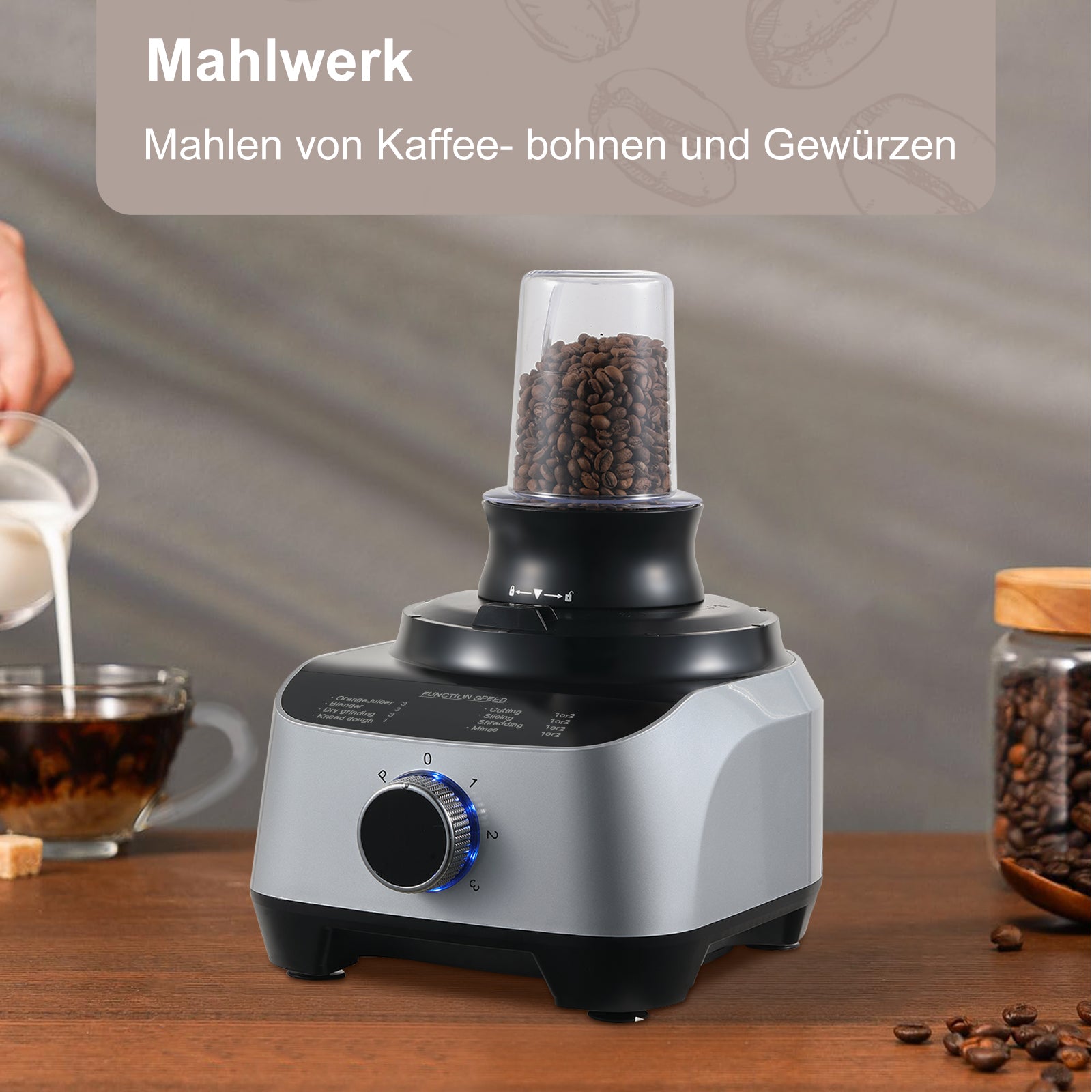 Sndoas 10-in-1 1300W Küchenmaschine Multifunktionaler Rühr-und Knetmaschine Silber- YYFP410