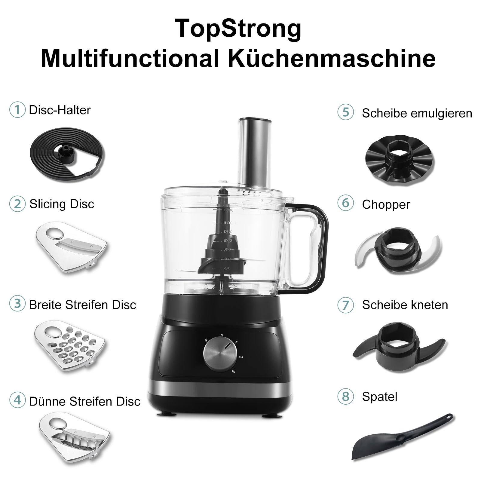 Sndoas 800W 6-in-1 Küchenmaschine Multizerkleinerer Food processor Chopper-eufp421