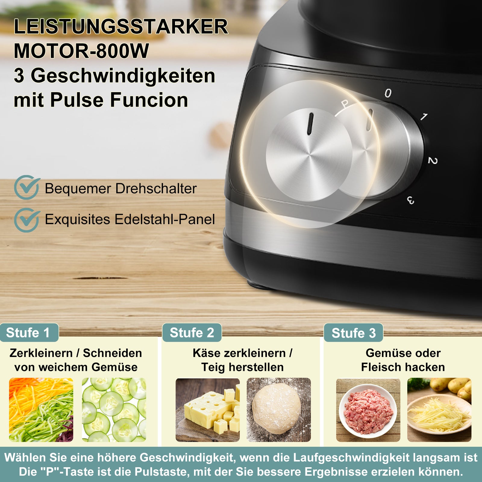 Sndoas 800W 6-in-1 Küchenmaschine Multizerkleinerer Food processor Chopper-eufp421
