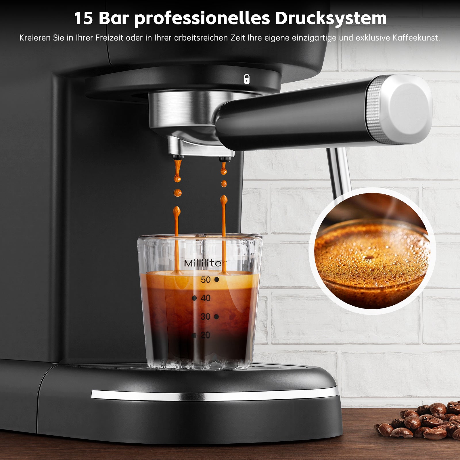 EUECM001BK- Halbautomatische Espressomaschine mit Aufschäumvorrichtung