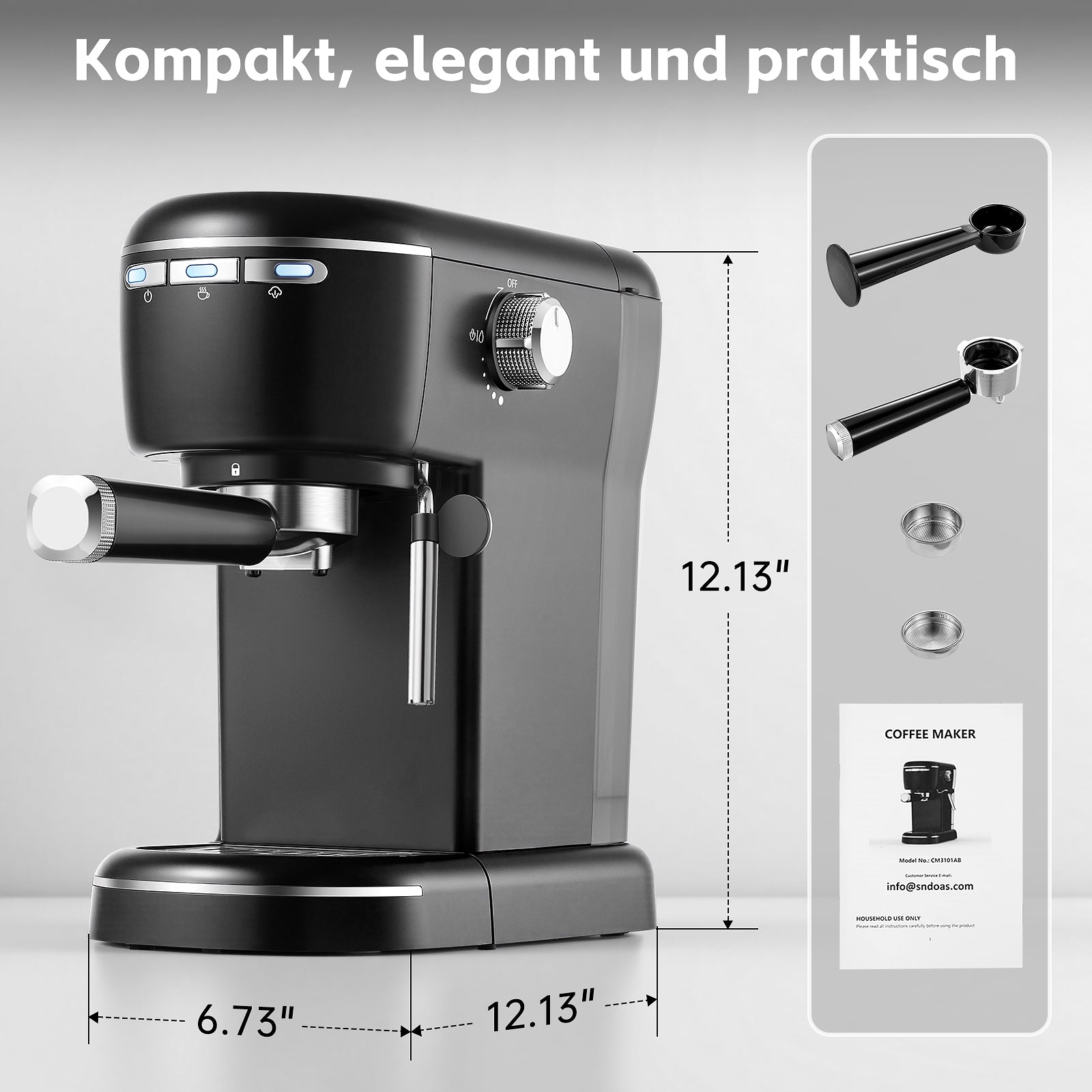 EUECM001BK- Halbautomatische Espressomaschine mit Aufschäumvorrichtung
