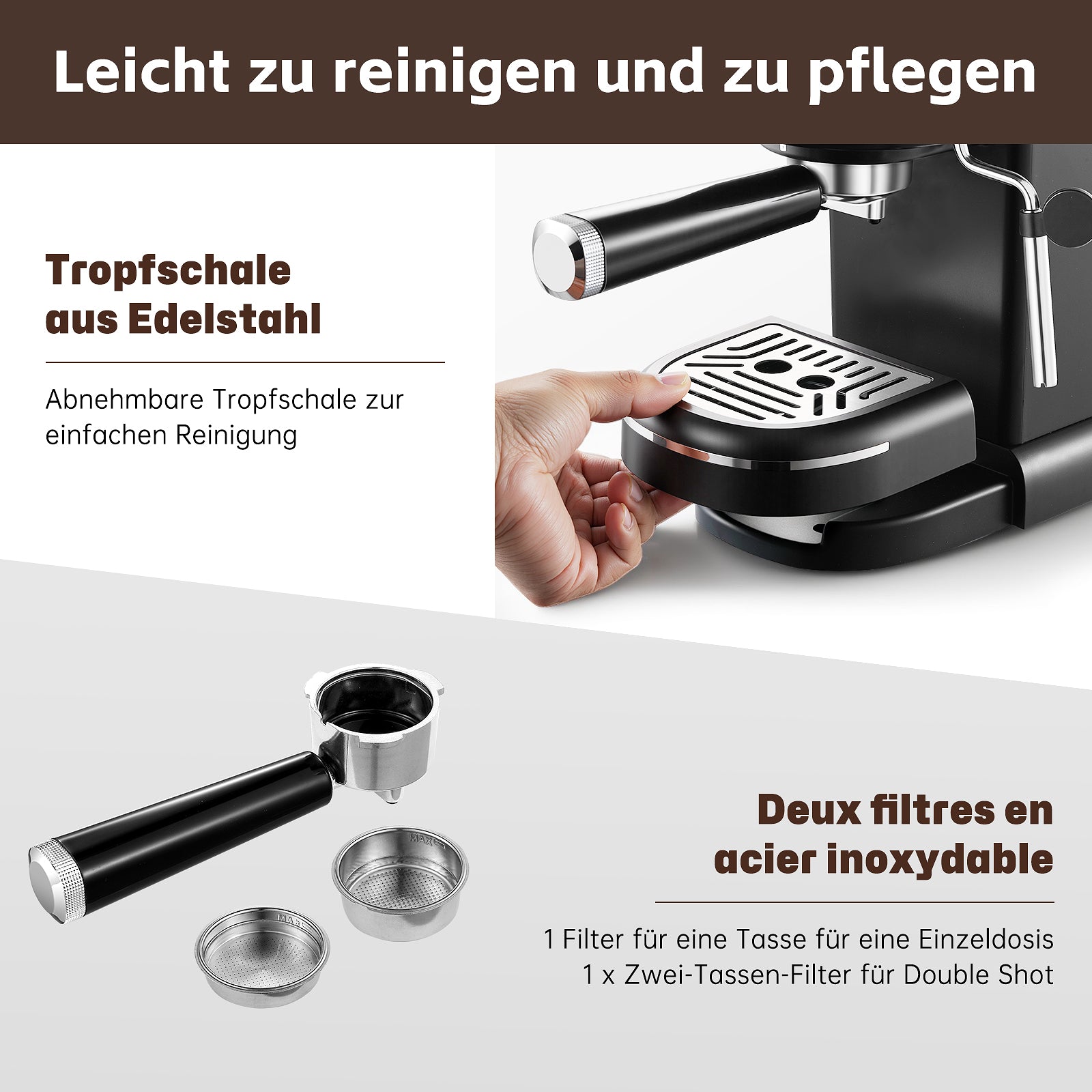 EUECM001BK- Halbautomatische Espressomaschine mit Aufschäumvorrichtung