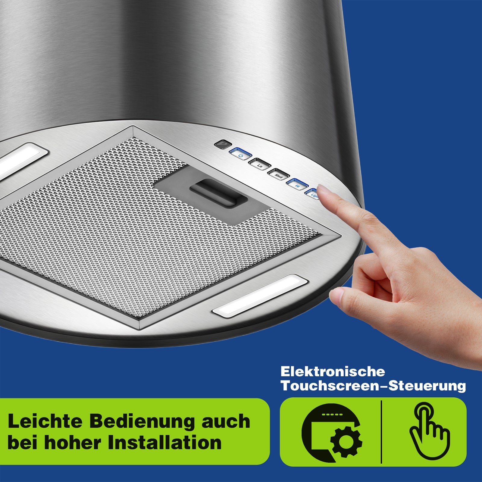 Dunstabzugshaube 35cm mit Aktivkohlefilter und Aluminumfettfilter – Detailaufnahme des Filtersystems