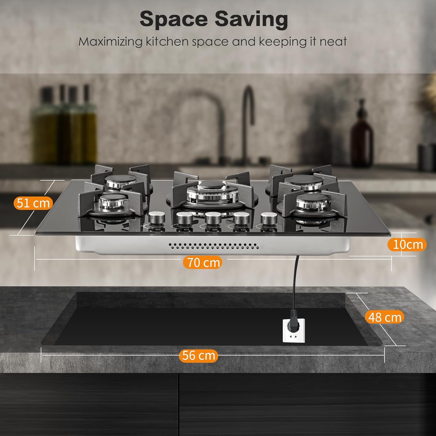 GH7051GB5C2E- 10400W 70cm 5-flammiger Herd NG/LPG Glas Gasherd