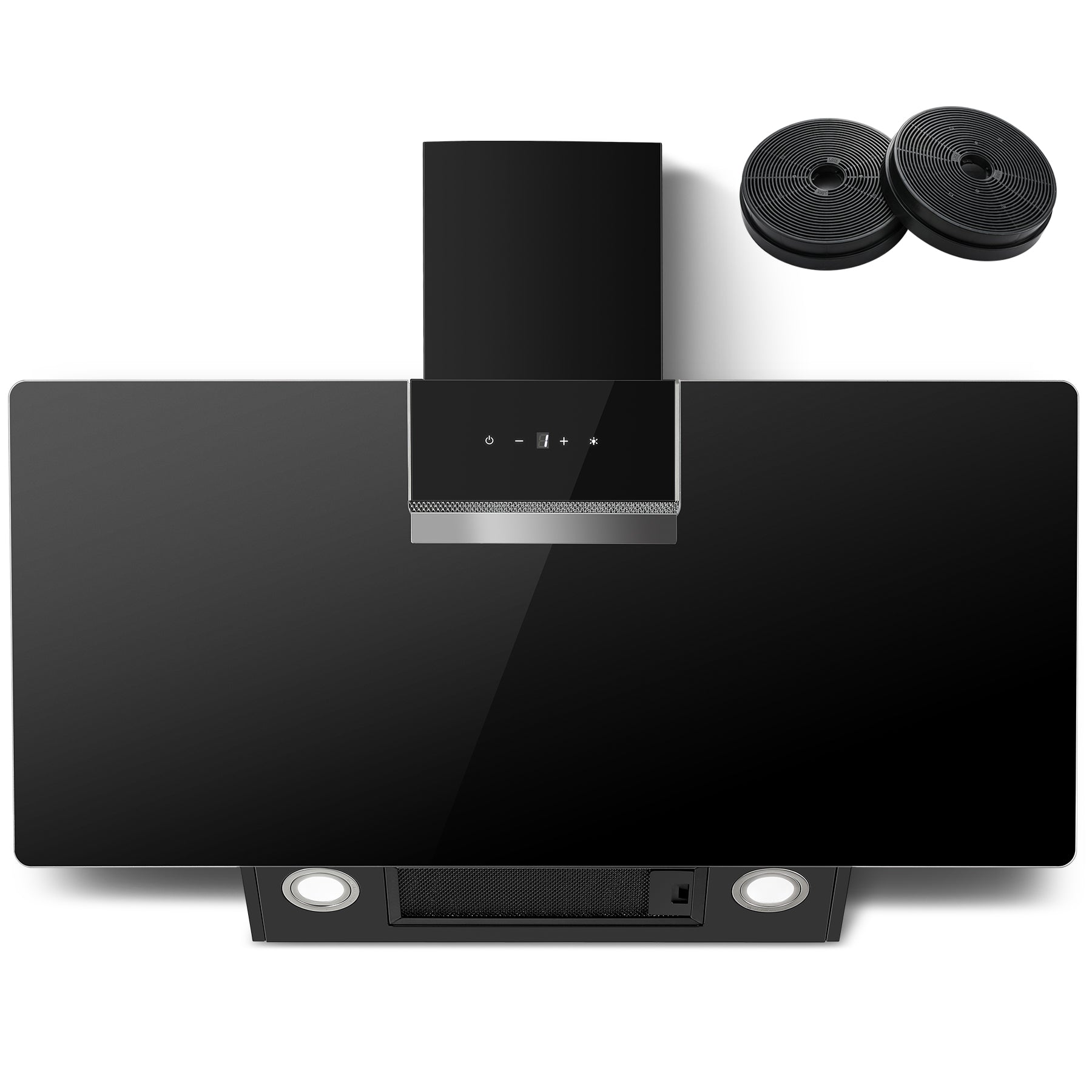 RHFJG90ATBKE- 90cm Dunstabzugshaube,  800 m³/h Saugkraft, 3 Stufen + Booster Touchscreen, Aktivkohlefilter für Abluft/Umluft Betrieb, LED Beleuchtung, Schwarz  [Energieklasse A+++]