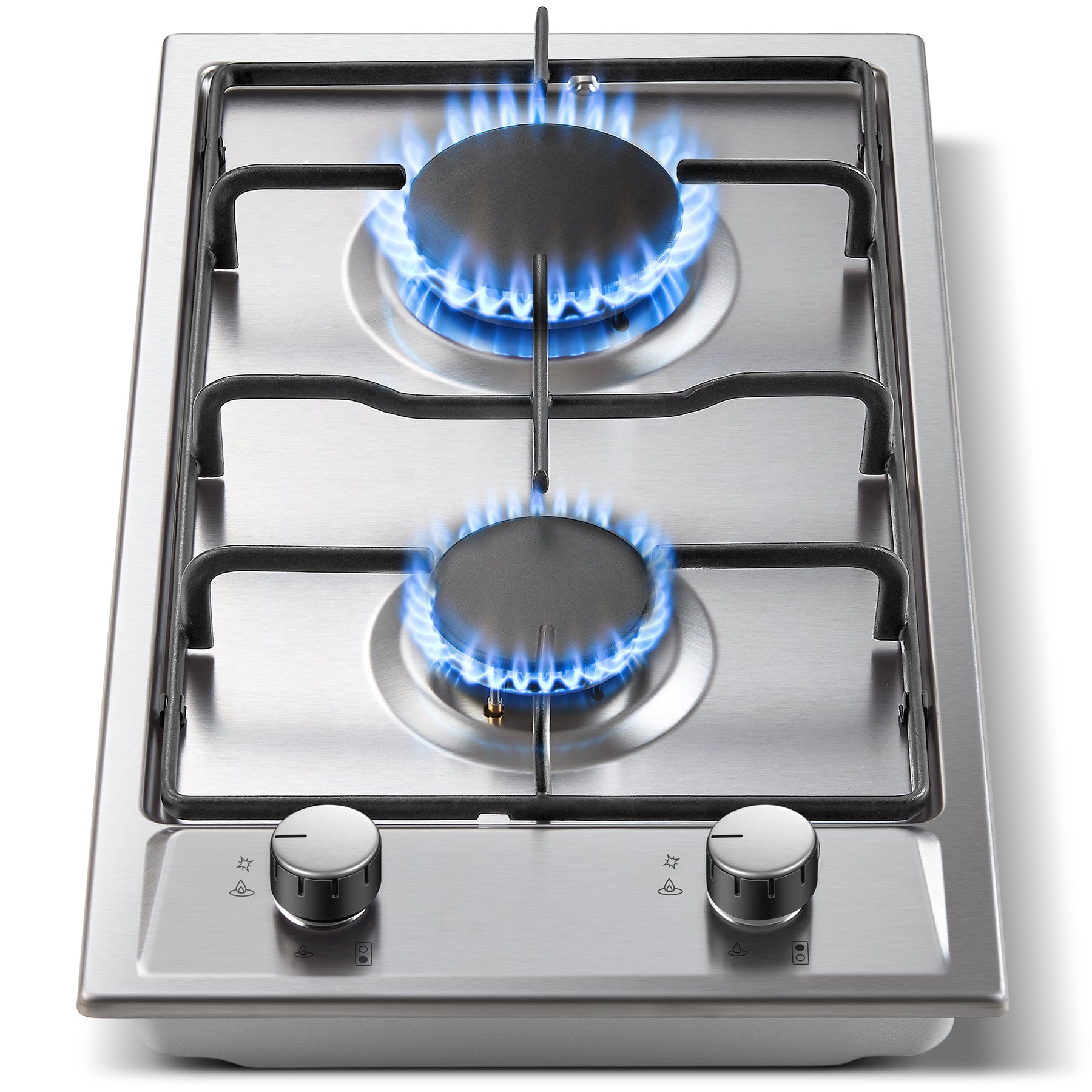 GH3020SS2E1E - Gaskochfeld 2 Flammig, 30cm Edelstahl Gaskochfeld mit Automatischer Flammenschutz, Einbau Gasherd, 4200W, Erdgas und Propangas