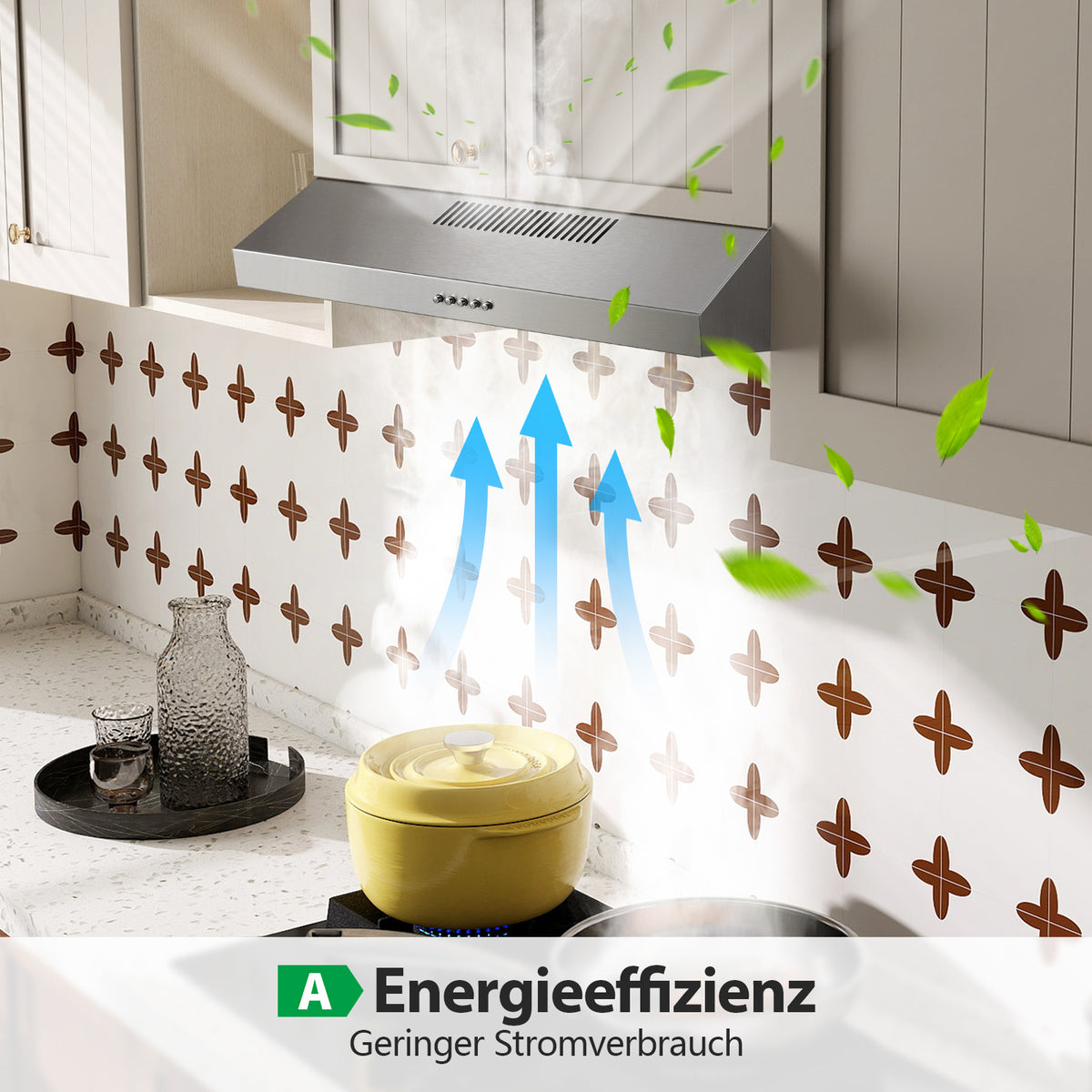 EUTF2360S-Dunstabzugshaube 60cm Unterbau, Dunstabzugshaube 60cm Umluft/Abluft 201 m³/h, abzugshaube mit Aktivkohlefilter CF-D, Edelstahl, 3 Stufen, 2W LED-Licht [Energieklasse A]