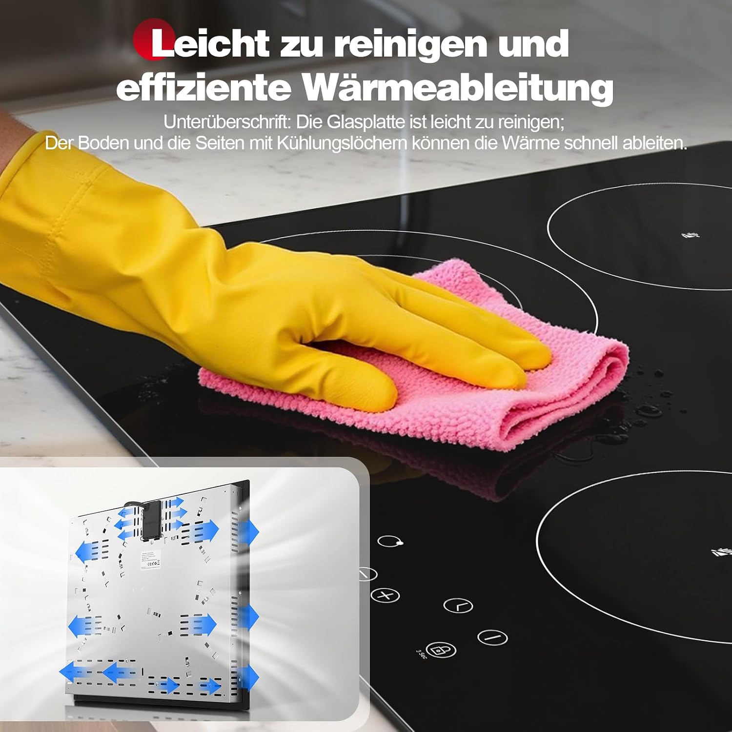 CHE66S244- 60cm Glaskeramikkochfeld 4 Platten 6600W Doppel- & Ovalzone Touch-Steuerung