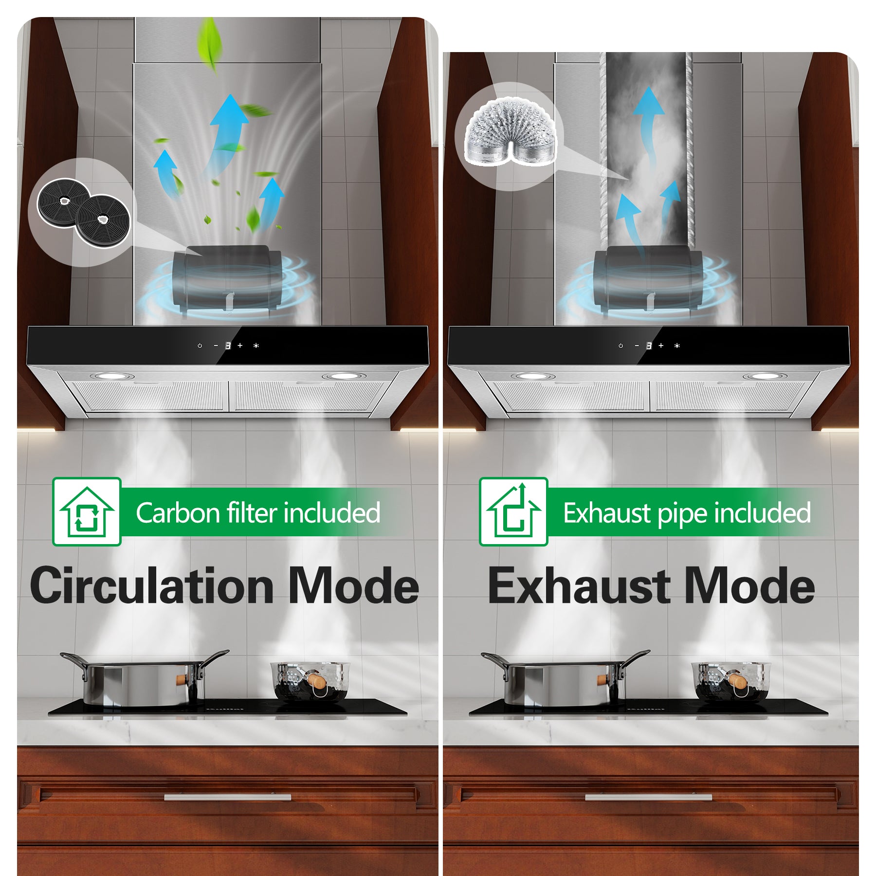 EUTTAB6- Wandhauben Dunstabzugshaube 60cm, Abzugshaube Umluft/Abluft mit 400 m³/h Luftstrom [Energieklasse A+++]