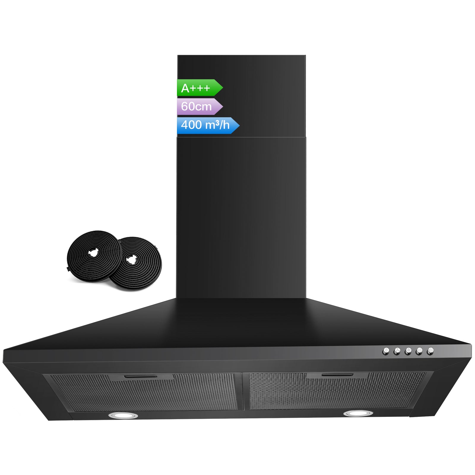 RHEBA6BP5 - 60cm 400m³/h Edelstahl Wandmontage Dunstabzugshaube Schwarz [Energieklasse A+++]
