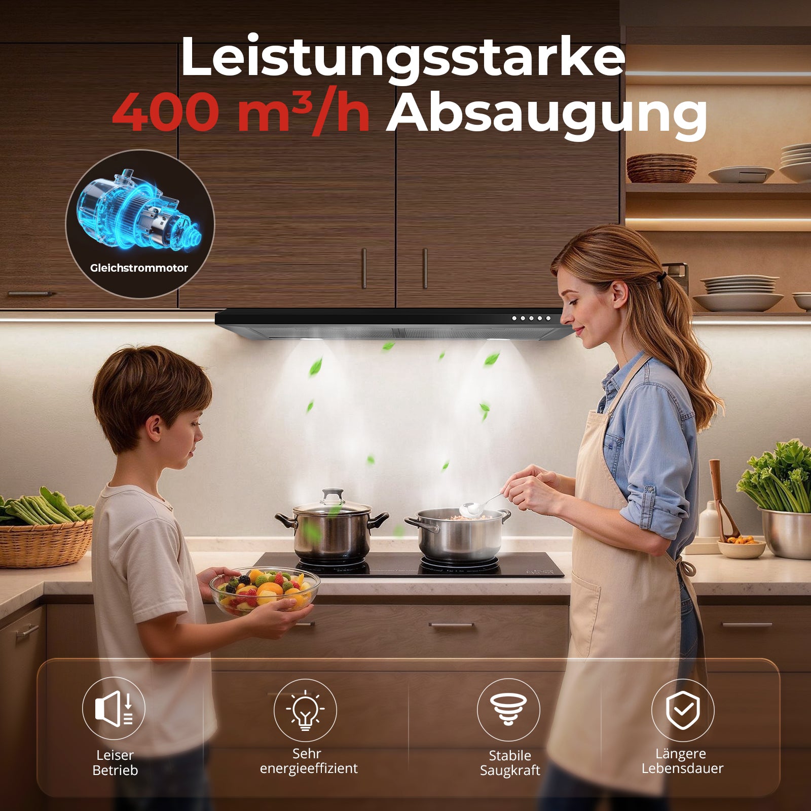 RHEBA6BP5 - 60cm 400m³/h Edelstahl Wandmontage Dunstabzugshaube Schwarz [Energieklasse A+++]