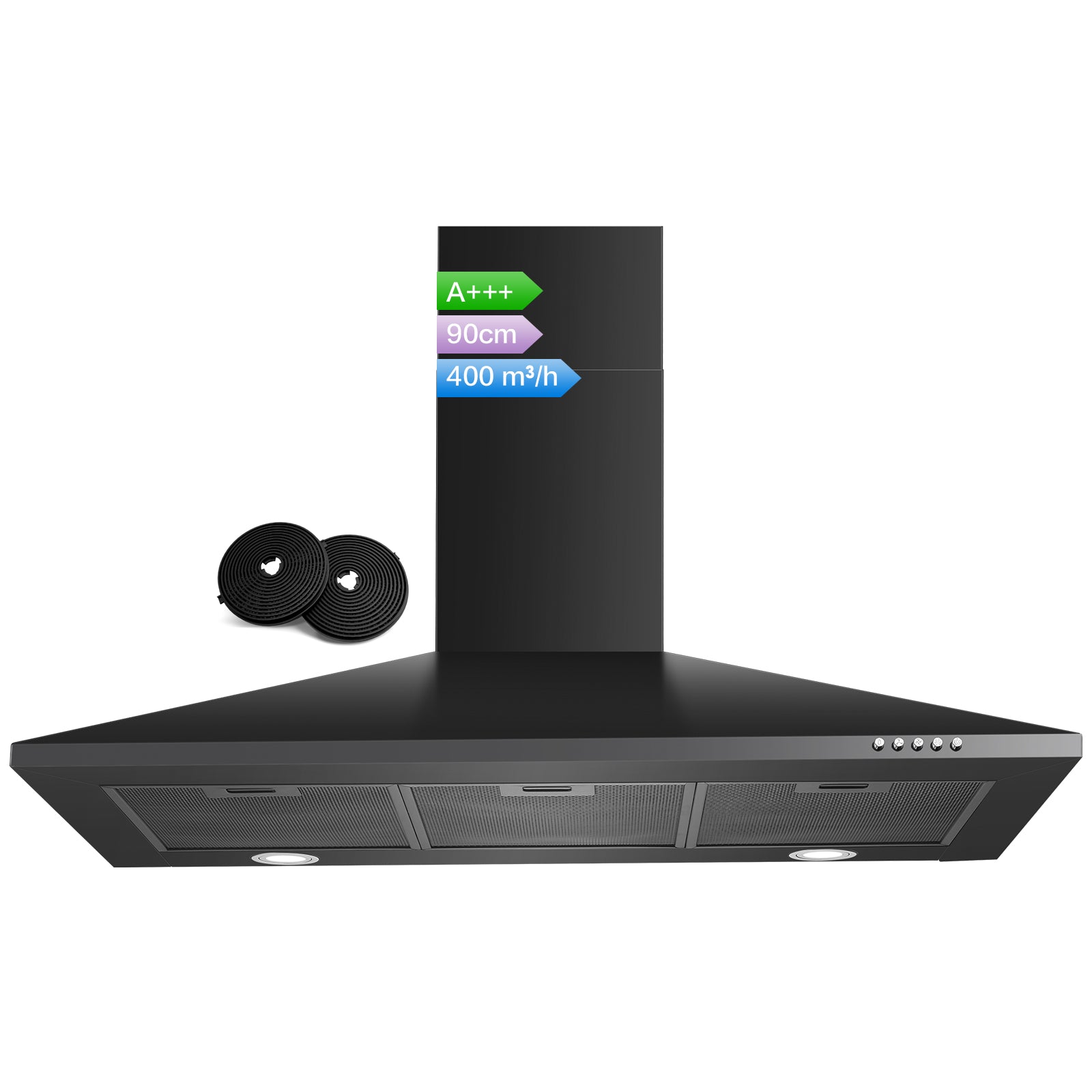 RHEBA9BP7 - 90cm 400m³/h Dunstabzugshaube Schwarz  [Energieklasse A+++]