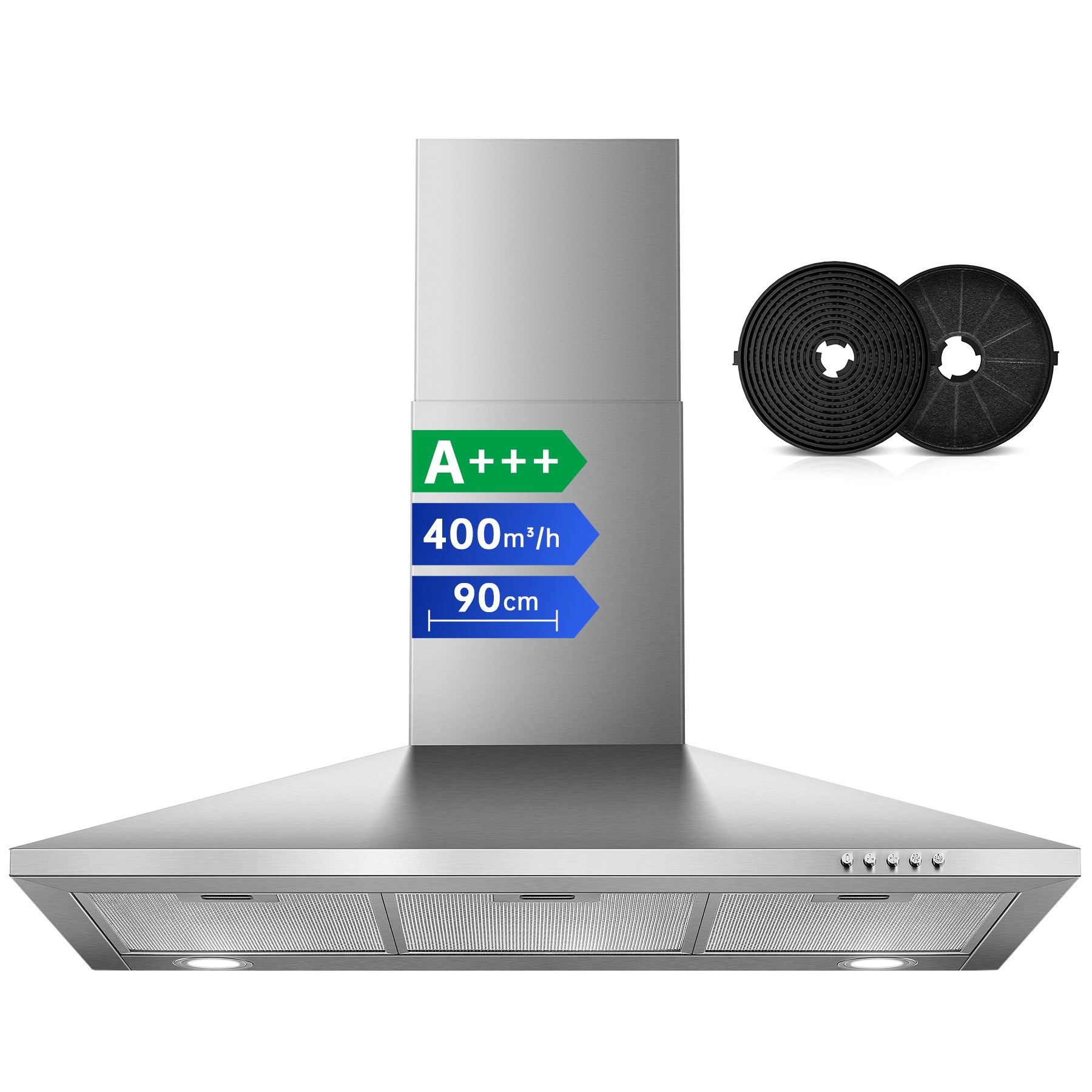 RHEBA9AP3 - 90cm 400m³/h Edelstahl Wandmontage Dunstabzugshaube Silber [Energieklasse A+++]