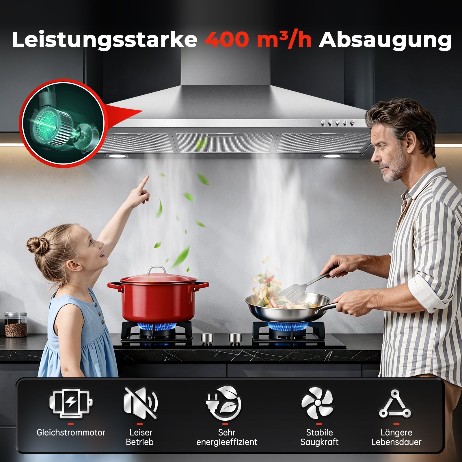 RHEBA9AP3 - 90cm 400m³/h Edelstahl Wandmontage Dunstabzugshaube Silber [Energieklasse A+++]