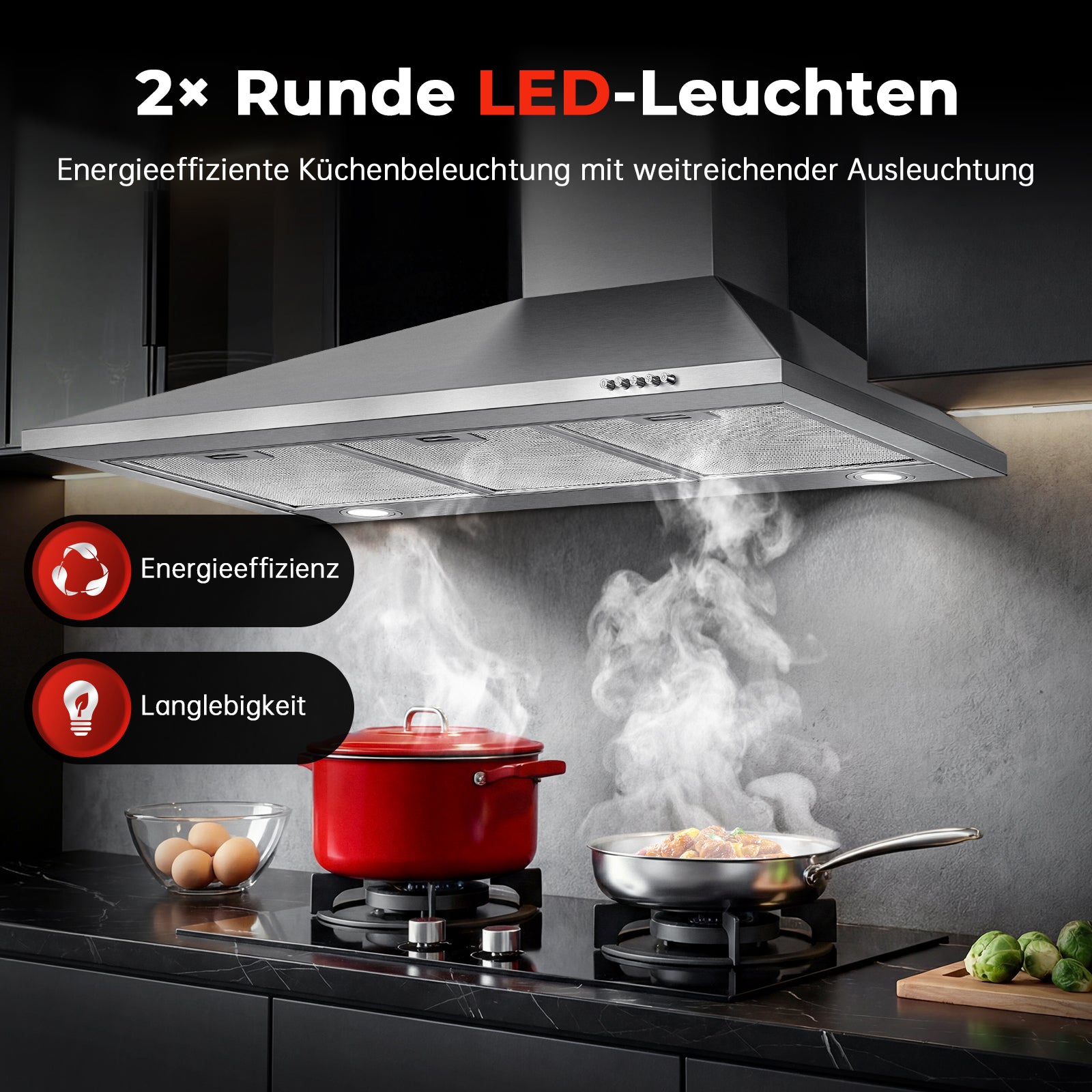 RHEBA9AP3 - 90cm 400m³/h Edelstahl Wandmontage Dunstabzugshaube Silber [Energieklasse A+++]