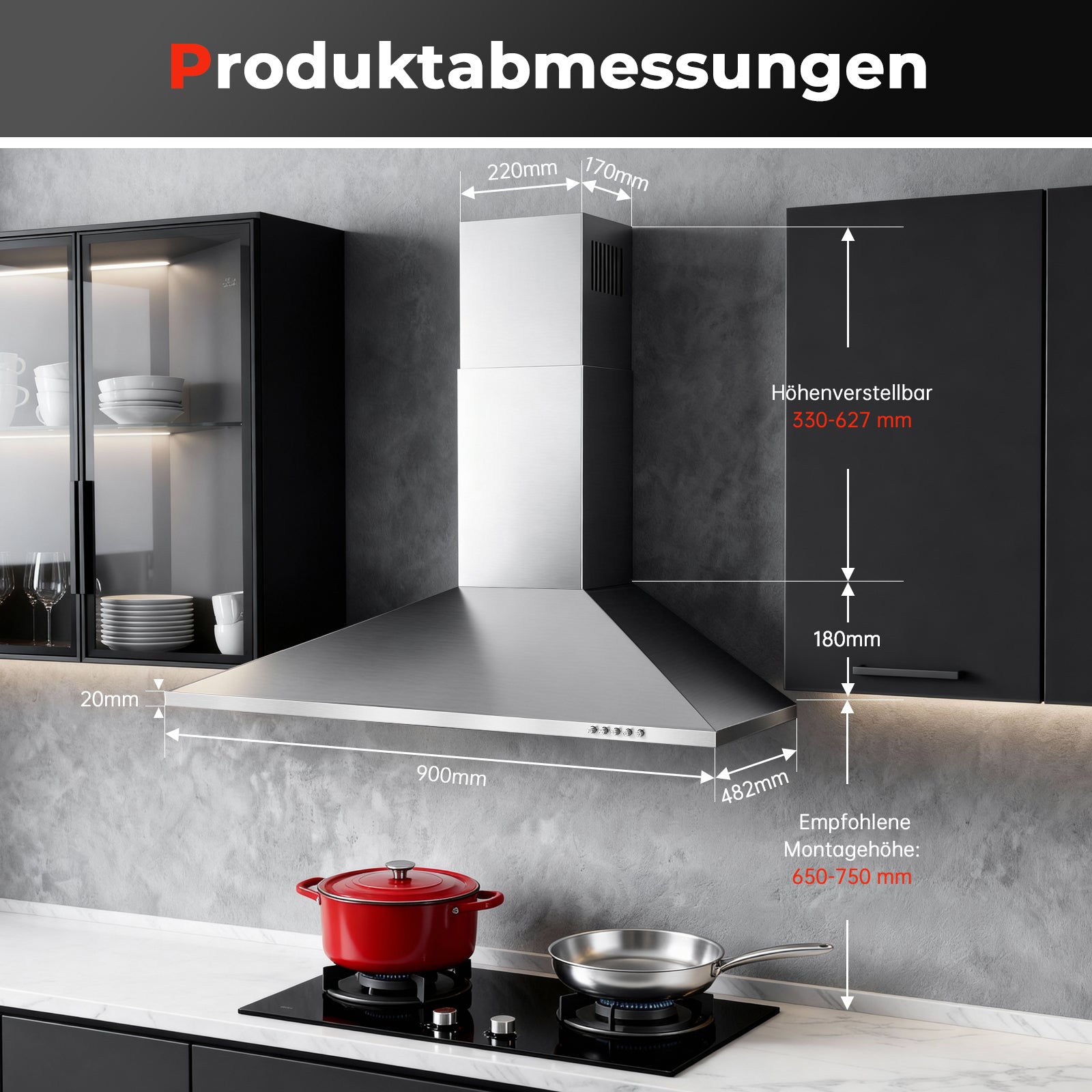 RHEBA9AP3 - 90cm 400m³/h Edelstahl Wandmontage Dunstabzugshaube Silber [Energieklasse A+++]