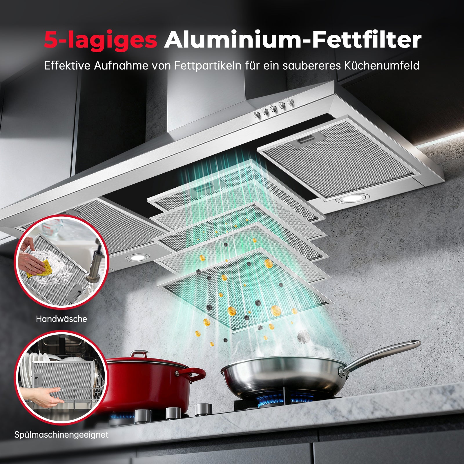 RHEBA9AP3 - 90cm 400m³/h Edelstahl Wandmontage Dunstabzugshaube Silber [Energieklasse A+++]