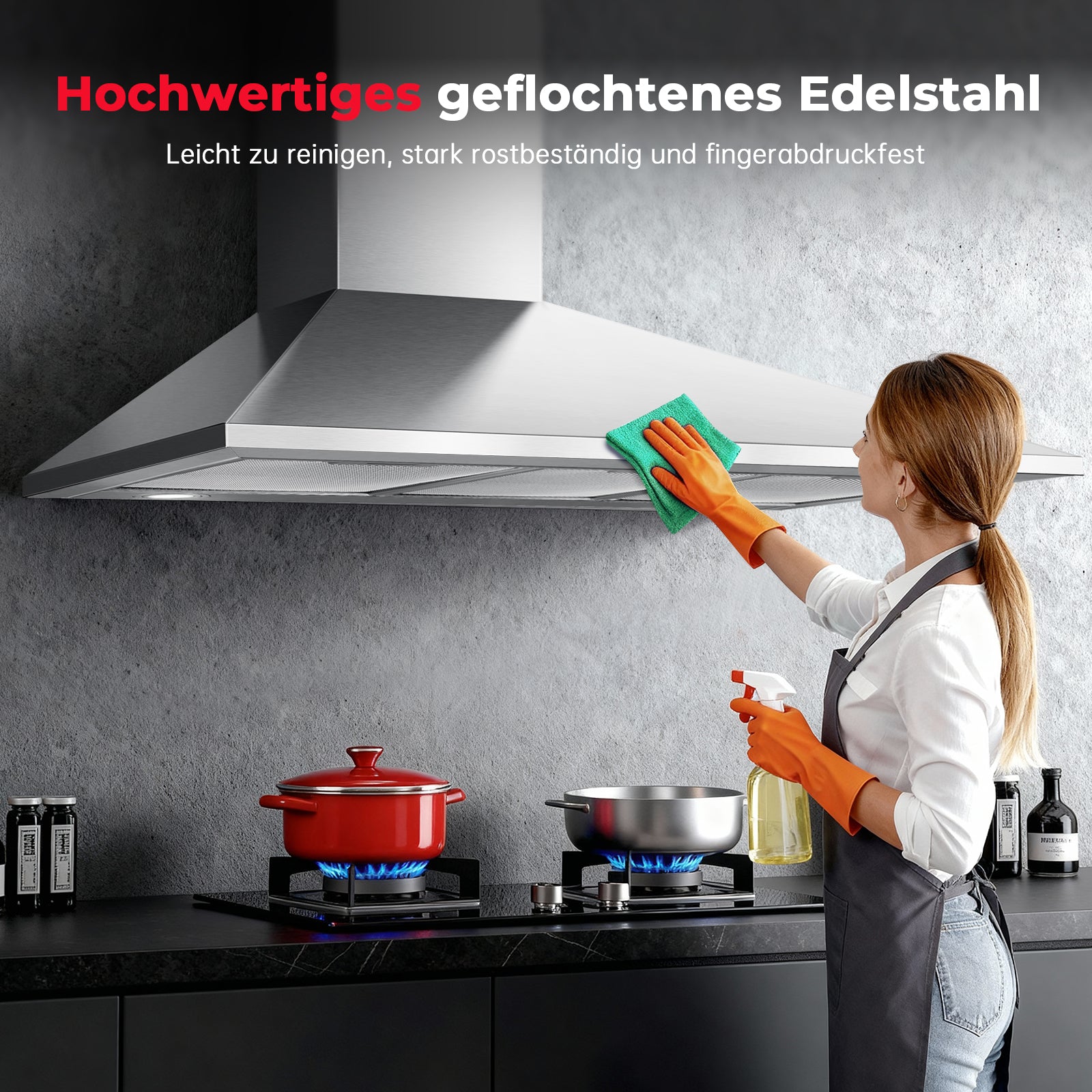 RHEBA9AP3 - 90cm 400m³/h Edelstahl Wandmontage Dunstabzugshaube Silber [Energieklasse A+++]