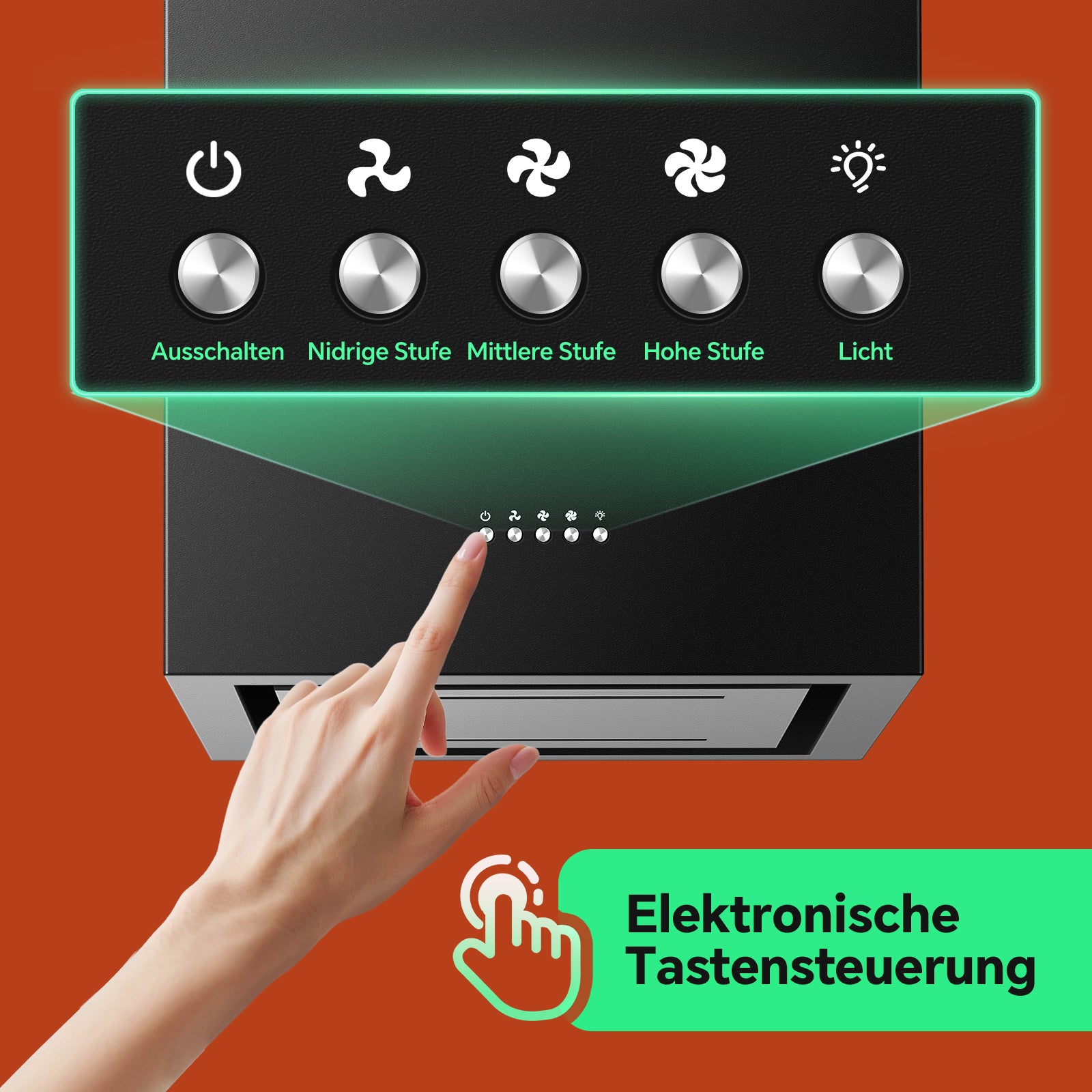 RHHH440AEBKE- 40cm Dunstabzug, 800 m³/h mit Aktivkohlefilter, 3 Stufen, Schwarz [Energieklasse A+]