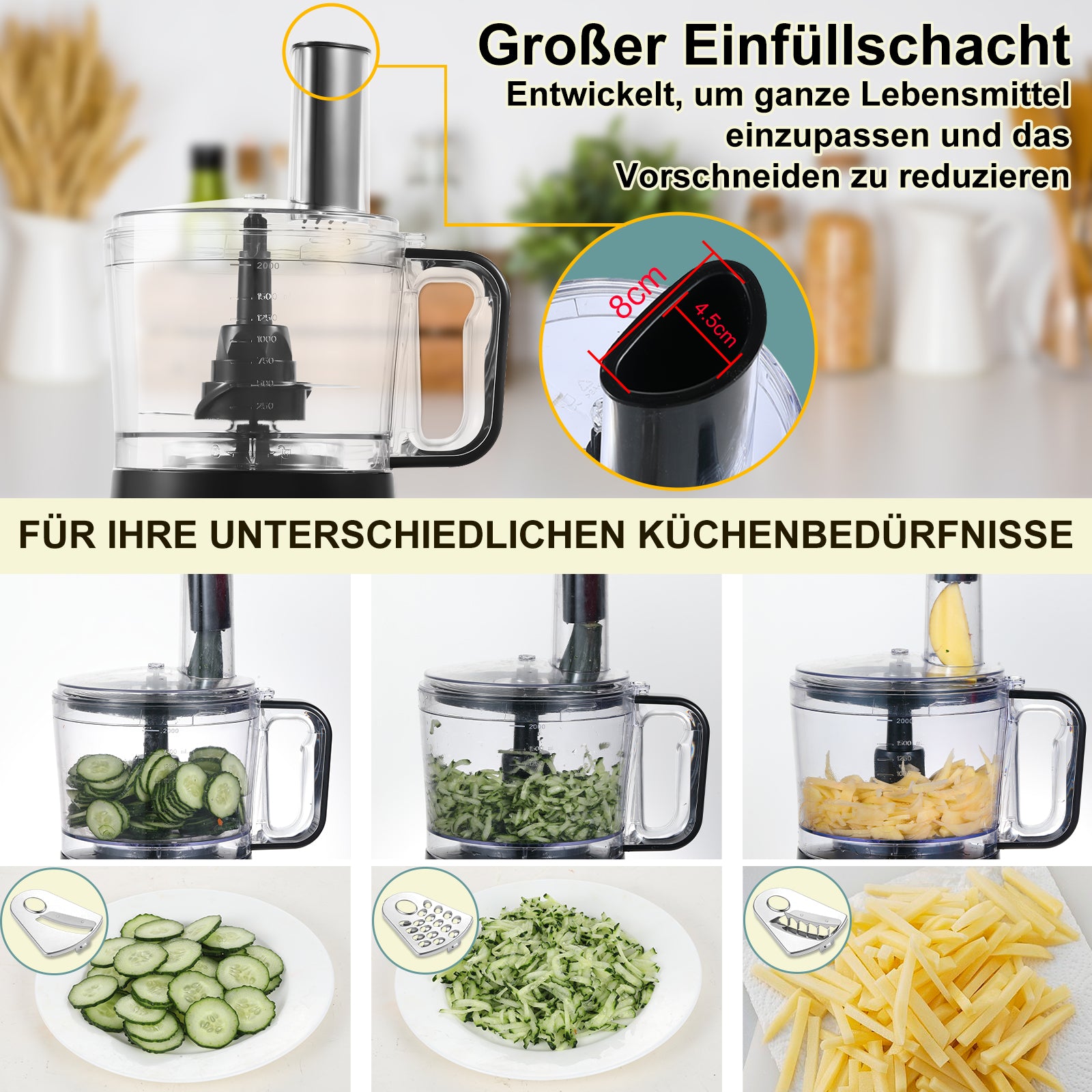 Sndoas 800W 6-in-1 Küchenmaschine Multizerkleinerer Food processor Chopper-eufp421