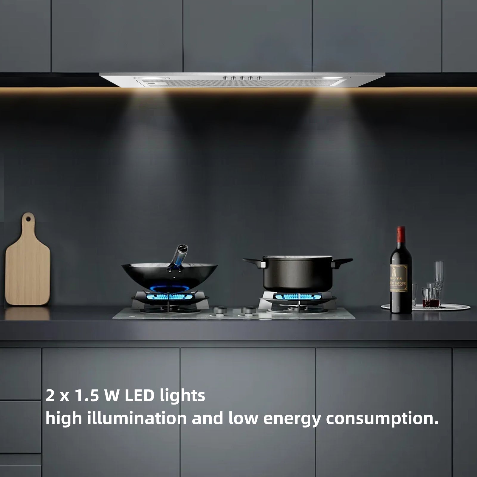 FYIH05C-  52cm Dunstabzugshaube Unterbau, Abzugshaube 300m³/h, Abluft/Umluft mit Aktivkohlefilter [Energieklasse C]
